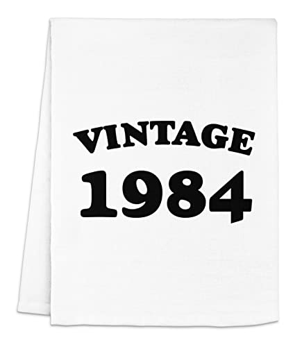 Funny Vintage 1984 Flour Sack Dish Towel - Farmhouse Kitchen Decor, Housewarming Gift in White or Gray (White) | Perfect for Drying Dishes, Farmhouse Decor & Unique Gifts