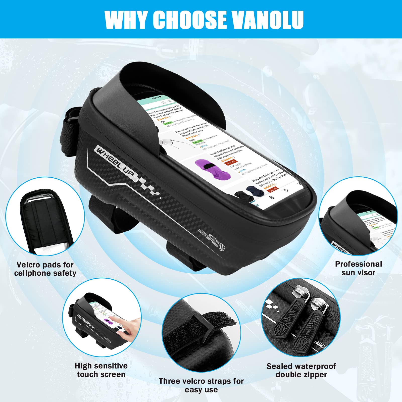 Waterproof Bike Phone Mount Bag - EVA Hard Shell Bicycle Top Tube Handlebar Bag with Rain Cover, Sensitive Touch Screen Compatible for Cycling, Commuting & Outdoor Adventures