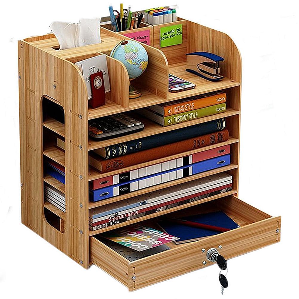 Multi-Layer A4 Paper File Organizer Shelf - Walnut Office Desktop Document Storage Rack for Files, Folders & Tissues | Perfect for Home, Office & Workspace Organization