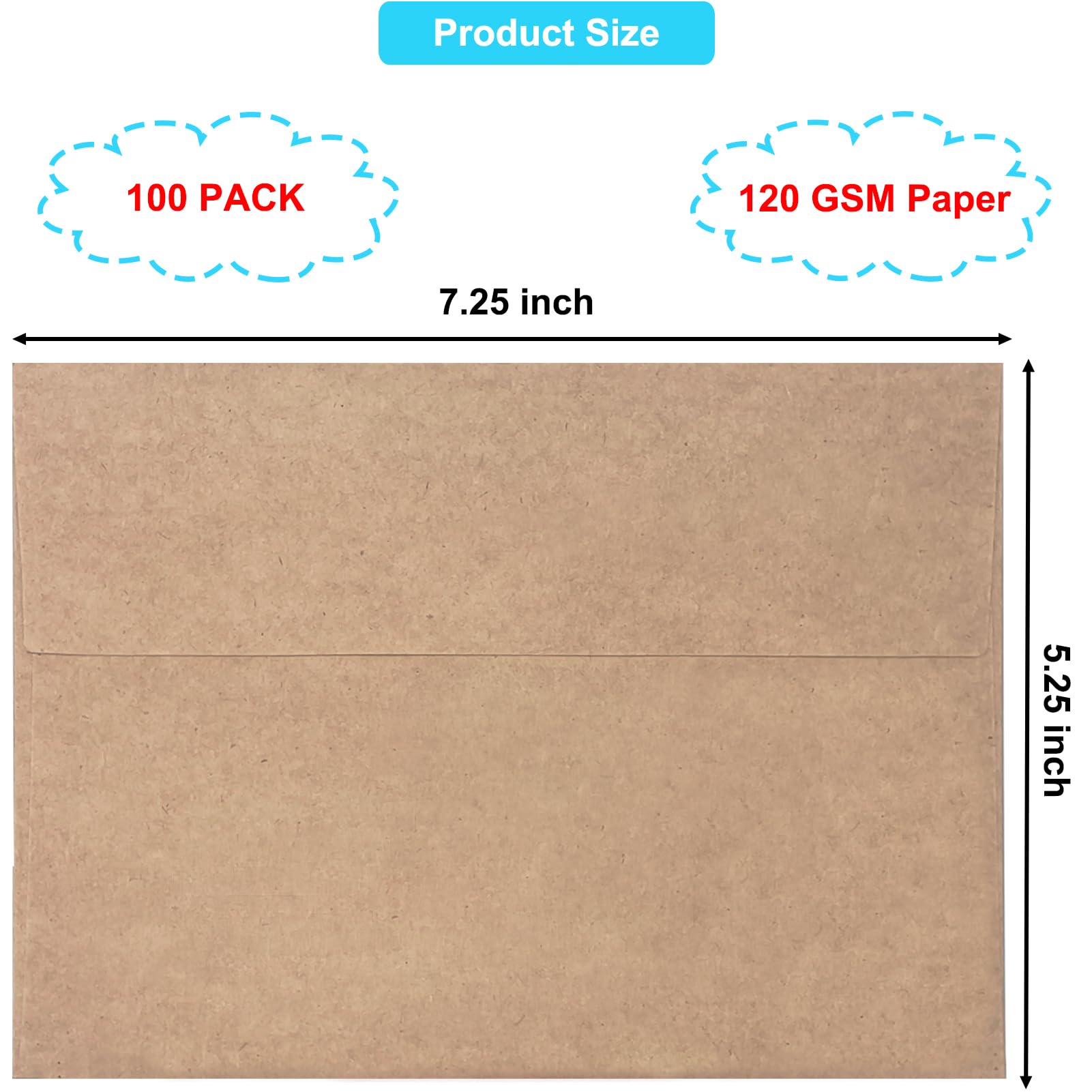 100 Pack 5x7 Kraft Envelopes - Self Seal A7 Invitation Envelopes for Wedding Cards, Photos & Greeting Cards | Eco-Friendly Brown Paper Envelopes for Graduation, Baby Shower & Party Invitations (Perfect for Mailing, Scrapbooking & Gift Packaging)