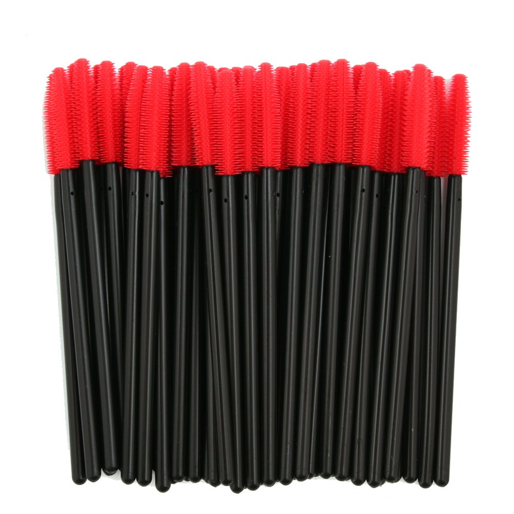 Kolight 100Pcs Disposable Mascara Brushes - Silicone Head Wands for Professional Makeup Application - Red Color - Perfect for Salons, Makeup Artists & Personal Use