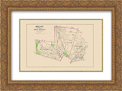 Vintage HURD 40x28 Inch Gold Ornate Frame with Double Matted Museum Art Print - New Haven, North Connecticut Map Wall Decor | Perfect for Home Office, Living Room & Gift Giving