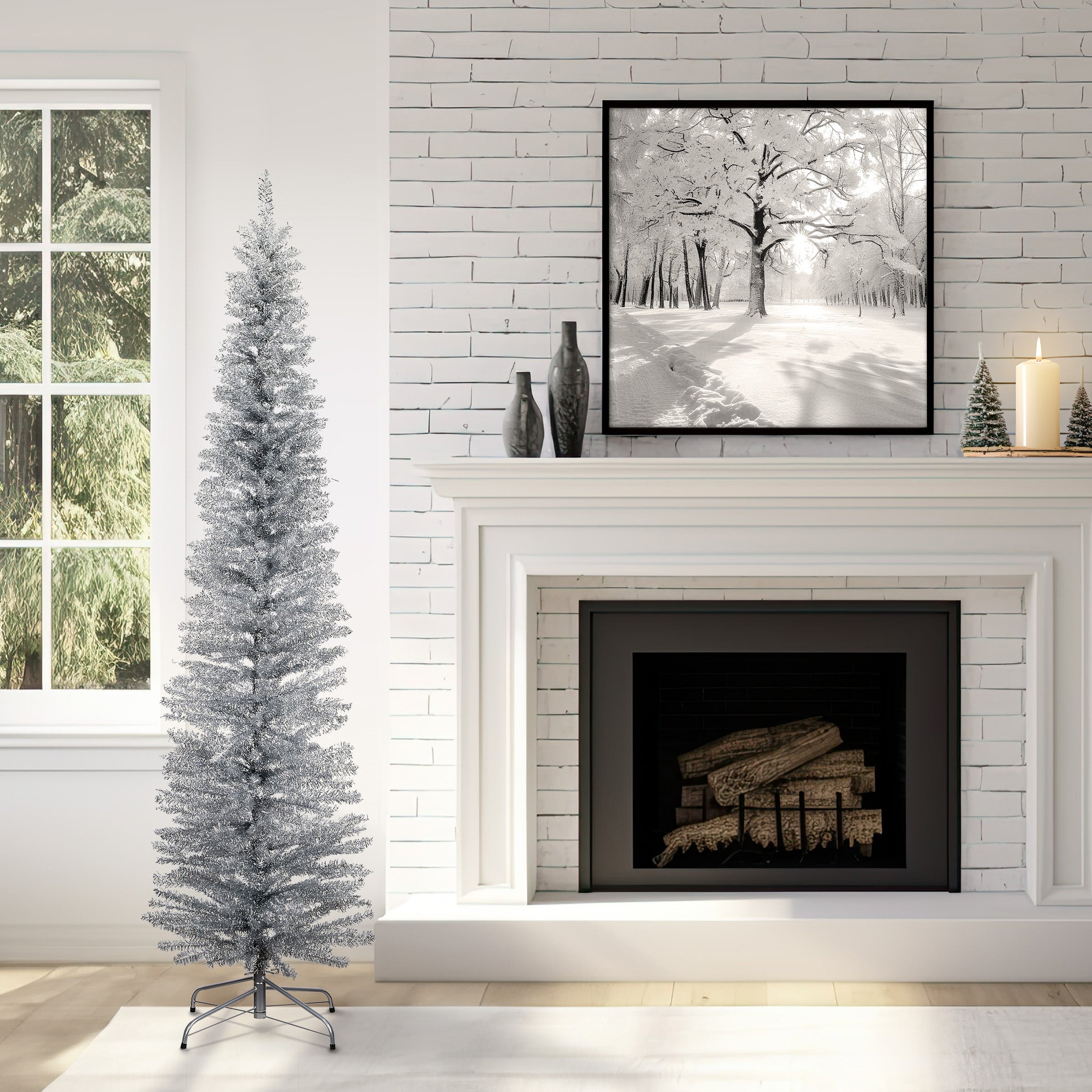 7 ft. Silver Tinsel Christmas Tree - Premium Holiday Decor for Home, Office & Party Decorations | Perfect for Living Room, Bedroom & Festive Celebrations