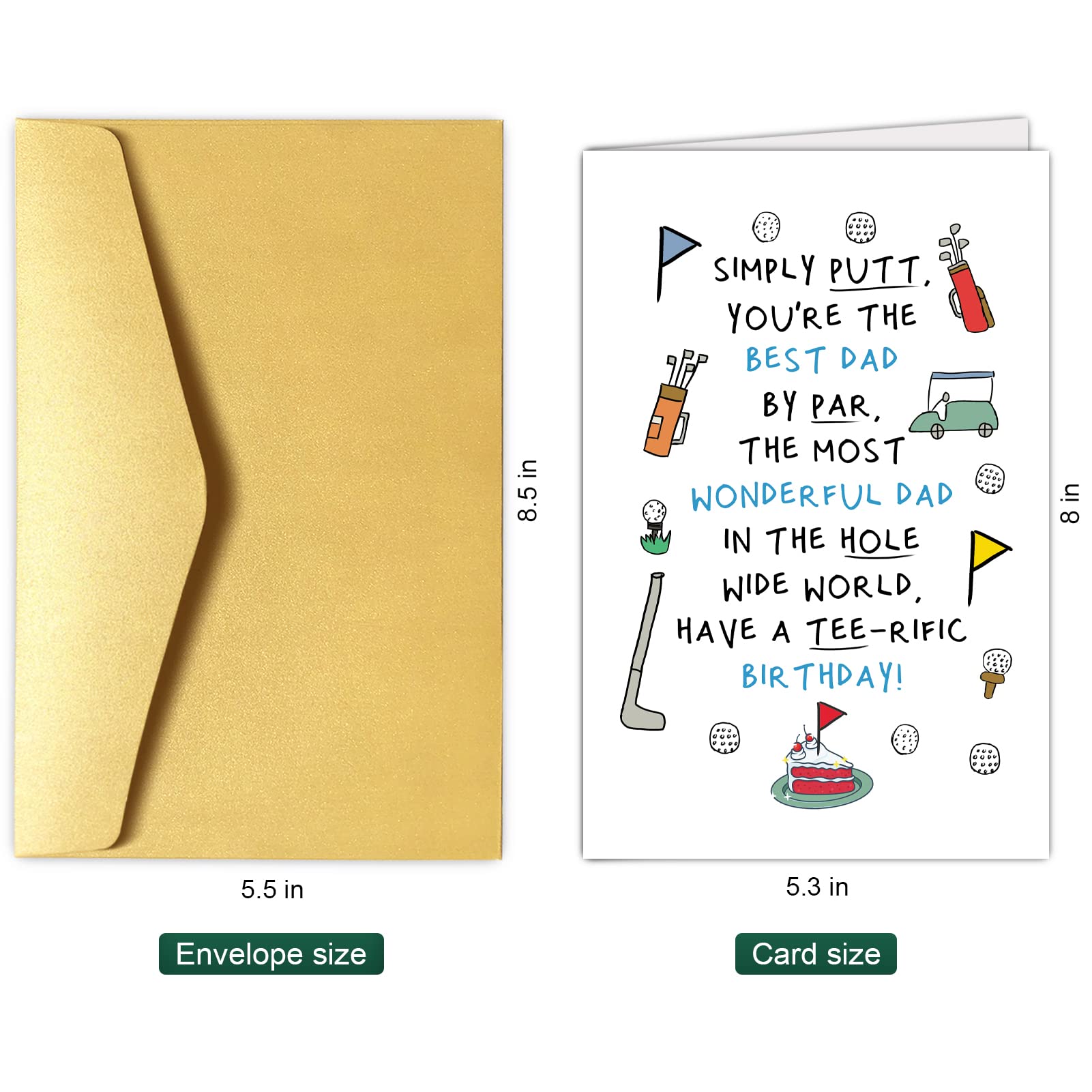 Funny Golf Birthday Card for Dad from Son or Daughter - Humorous Tee-rific Birthday Greeting Card - Perfect for Golf Lovers & Father's Day Gifts