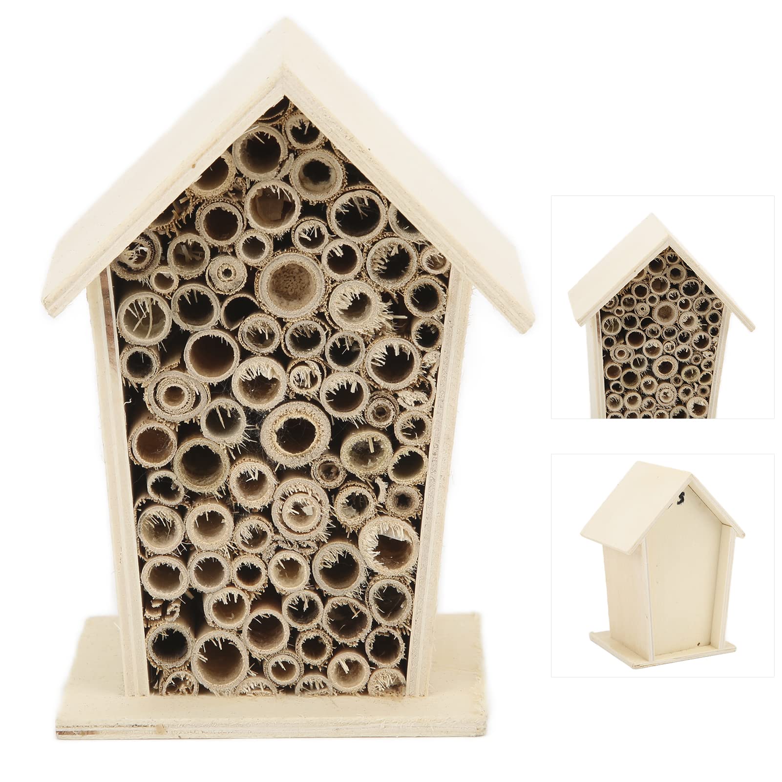 Hztyyier Wooden Bee House - Natural Attractive Design Outdoor Garden Bee Hive for Pollinators, Perfect for Backyard, Patio, and Garden Decor to Attract Bees & Beneficial Insects
