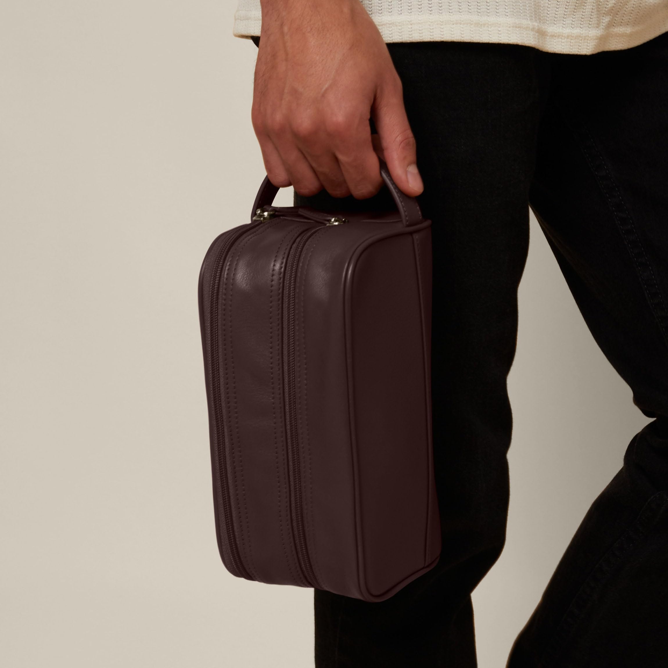 Leatherology Small Double Zip Toiletry Bag for Women & Men - Genuine Leather Travel Cosmetic Case - Perfect for Toiletries, Makeup, Jewelry & Travel Essentials (Ideal for Airplane, Gym & Weekend Getaways)