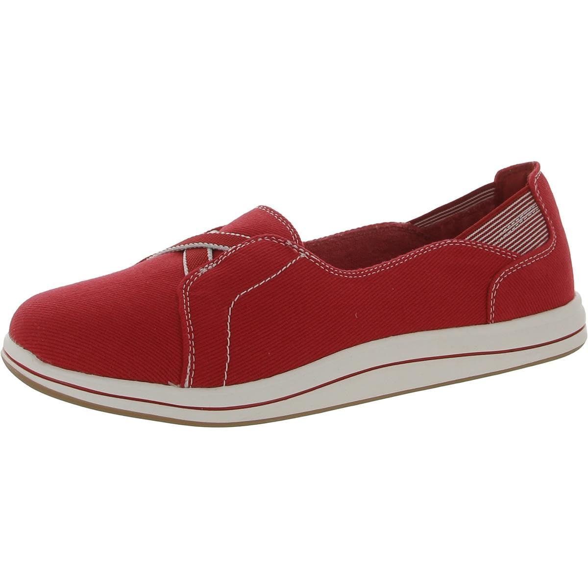 Cloudsteppers by Clarks Women's Breeze Skip Slip-On Sneakers - Comfortable Walking Shoes in Red, Size 9 Wide (C,D,W) - Perfect for Casual Wear, Travel & Everyday Comfort