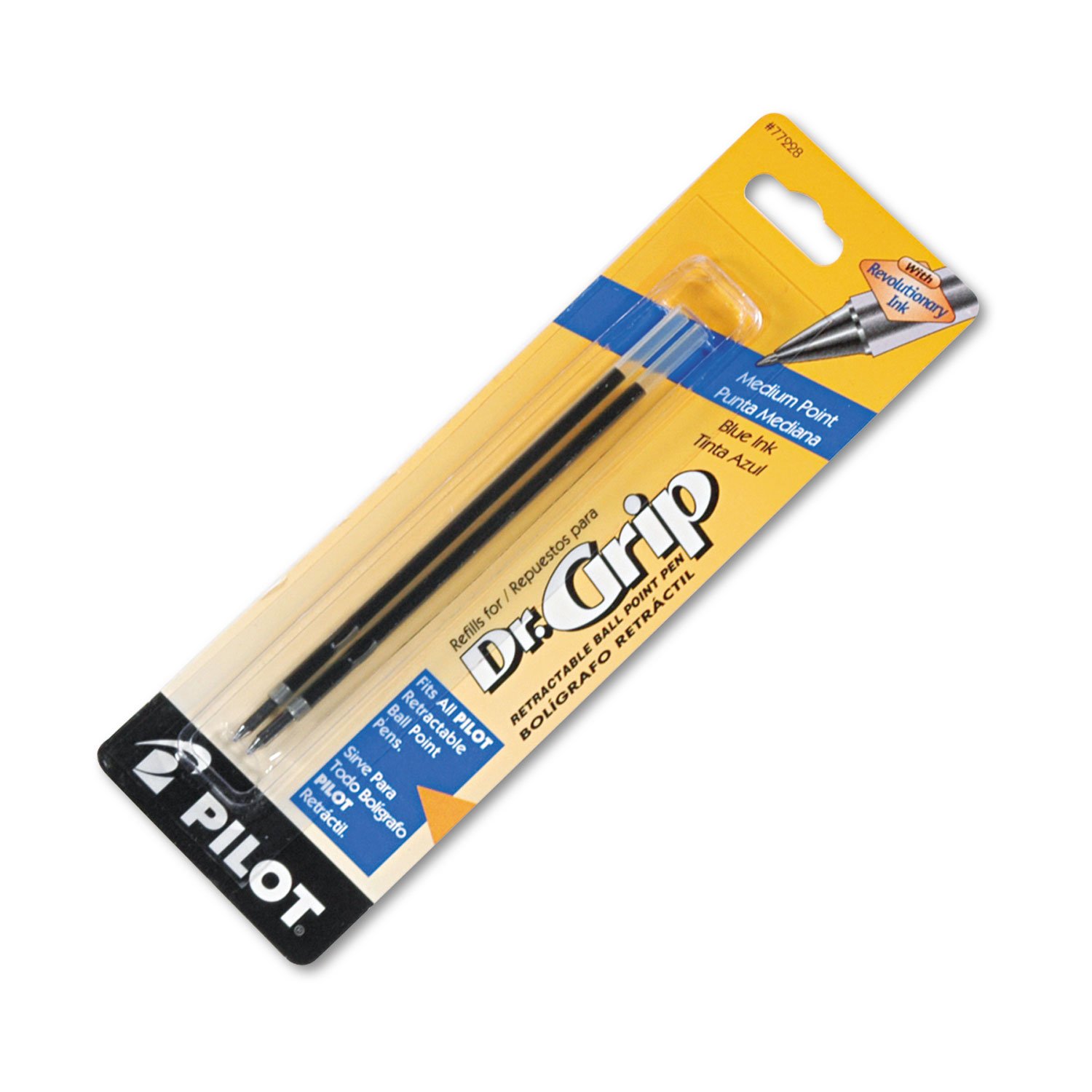Pilot Dr. Grip Ballpoint Pen Refills - Medium Point Blue Ink 2-Pack (77228) for Smooth Writing | Office, School & Professional Use