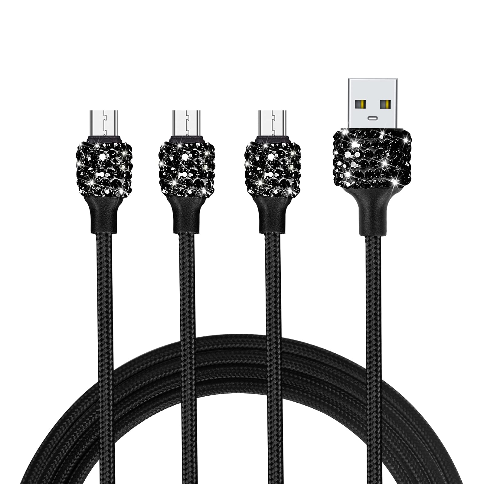 3-Pack 3.3FT Micro USB Charger Cable Fast Charging for Samsung Galaxy S7/S6 Edge/J7/S5/Note 5/4, LG K40/K20, MP3 Players, Kindle, Tablets - Durable Android Charging Cord with Bling Design - Perfect for Home, Office & Travel Use