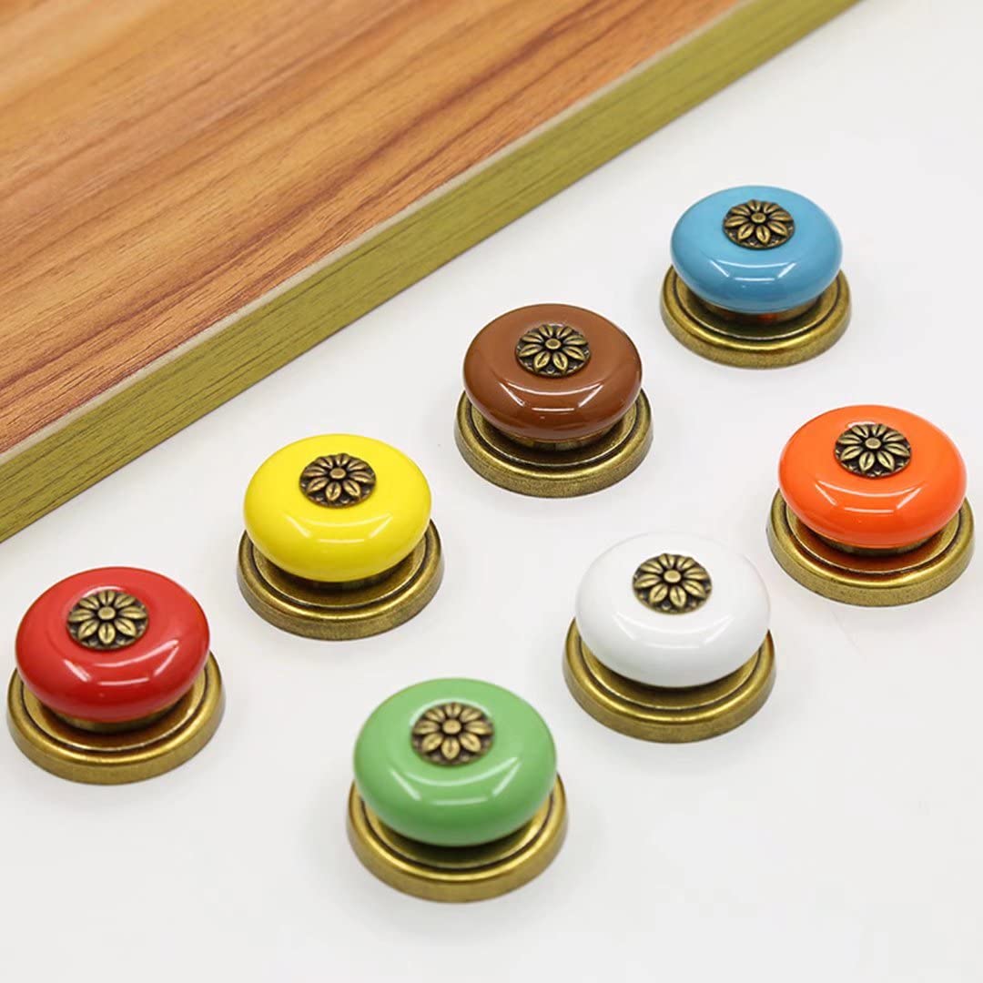 Ceramic Cabinet Knobs and Drawer Pulls - 2 Pack Yellow Round Door Handles for Dresser, Closet, Cupboard & Wardrobe - Durable Hardware for Home & Office Organization