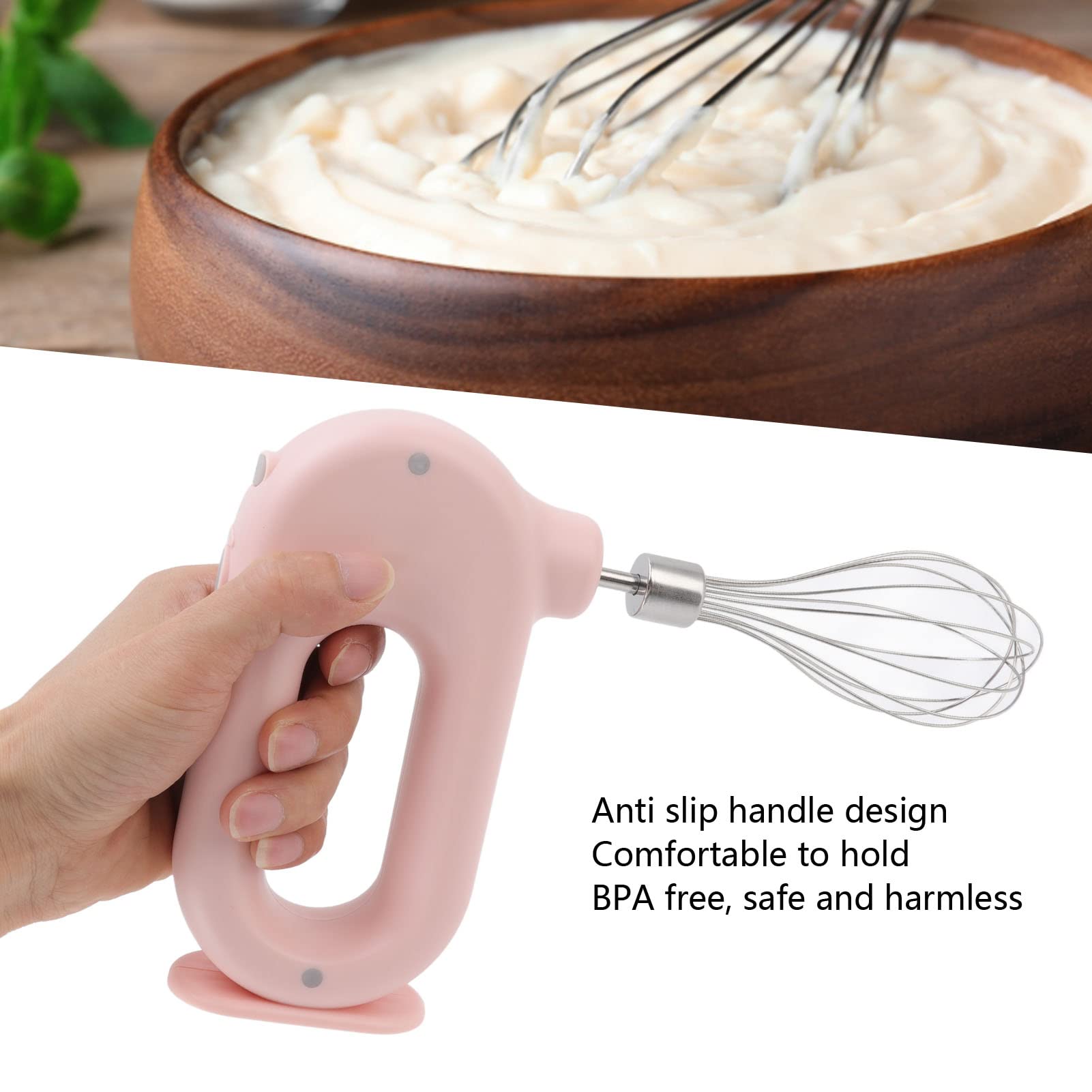 5V 20W Electric Hand Mixer - 3 Speed Anti-Slip Handle Handheld Blender with Egg Beater & Milk Frother, Stainless Steel Kitchen Mixer for Baking, Whipping Cream & Coffee Foam (Pink) - Perfect for Home Baking, Dessert Making & Coffee Preparation