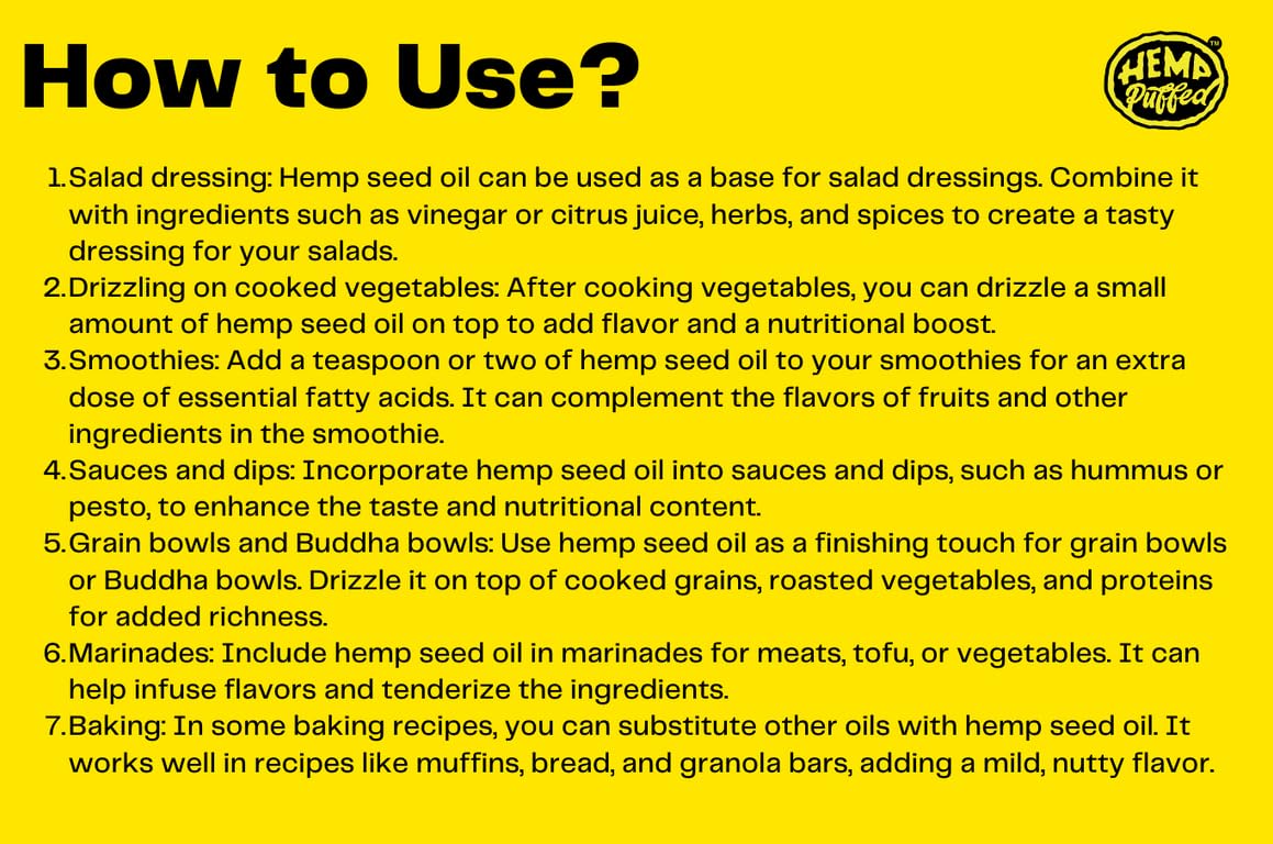 Organic Cold-Pressed Hemp Seed Oil 100ml - Rich in Omega 3 & 6 Fatty Acids | Food Grade Multipurpose Oil for Skin, Hair & Cooking | Anti-Inflammatory Benefits for Glowing Skin & Healthy Hair | Perfect for Salad Dressings, Smoothies & DIY Beauty Recipes