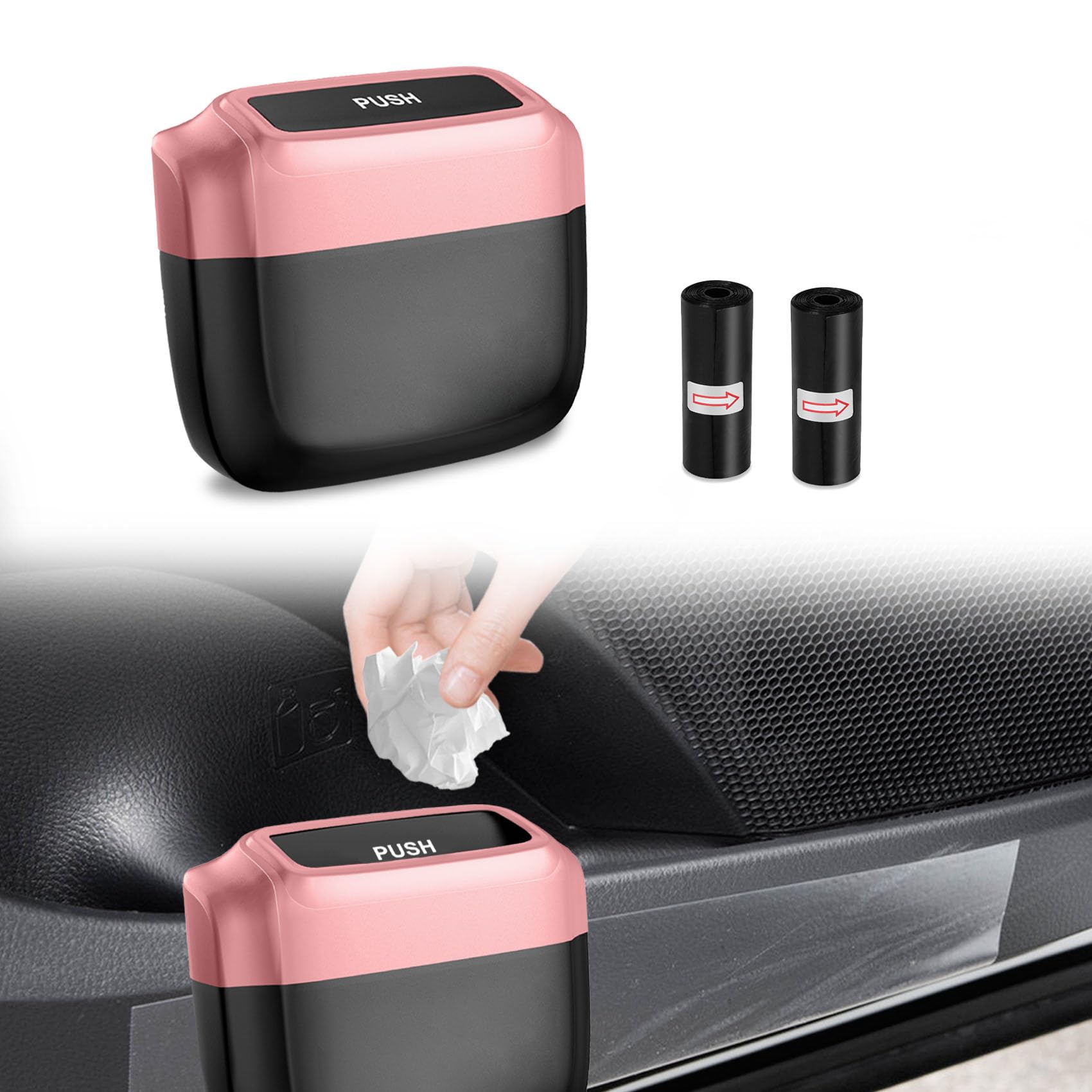 Car Trash Can with Lid - Leakproof Mini Auto Garbage Bin with 60 Trash Bags | Portable Automotive Waste Container for Car, Truck, RV | Multipurpose Organizer for Home, Office & Travel | Keep Your Vehicle Clean & Organized