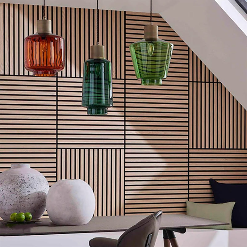 Square WOODFLEX Acoustic Wood Slat Wall Panels - Oak Veneer Soundproofing Tiles (4-Piece Set) for Home Theater, Office & Studio Decor