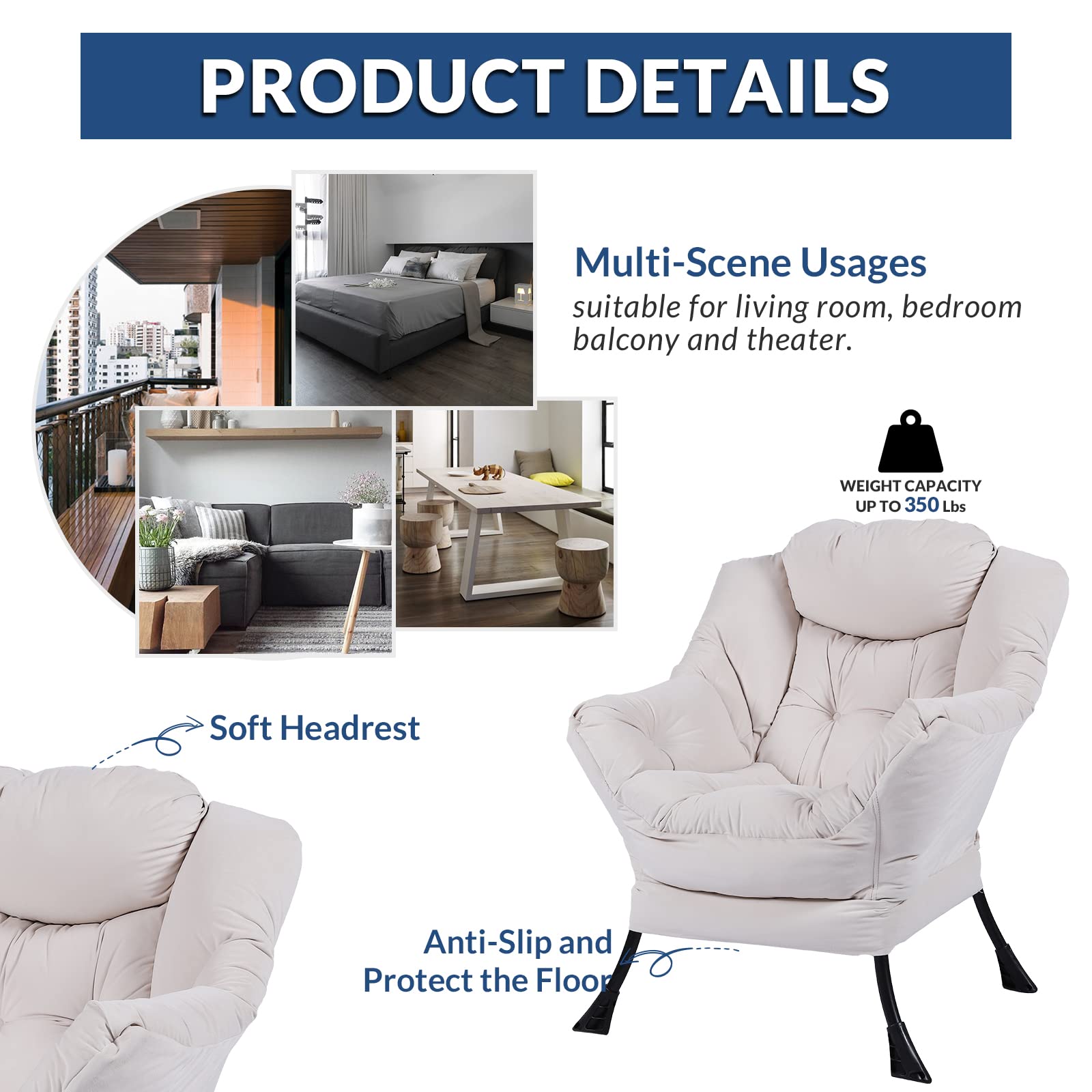 Modern Velvet Fabric Recliner Chair - Plush Upholstered Single Seater Lounge Chair with Armrests & Side Pocket - Soft Contemporary Accent Chair for Living Room, Bedroom & Office - Perfect for Relaxing, Reading or Watching TV (Beige)
