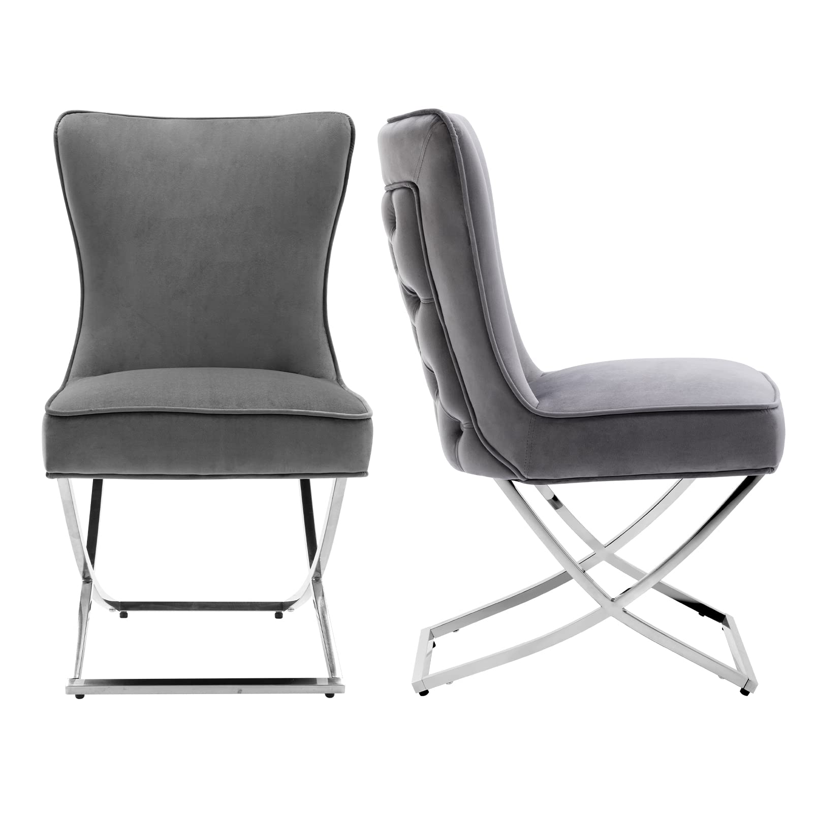 Upgraded Modern Luxury Dining Chairs Set of 2 - Premium Velvet Upholstered Accent Chairs with Stainless Steel Legs for Dining Room & Living Room - Dark Grey Home Decor - Perfect for Elegant Dinners & Cozy Lounging