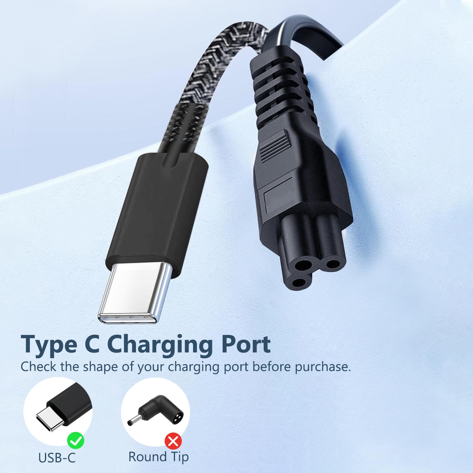 65W USB C Laptop Charger for HP Chromebook X360, Spectre X360, Elite x2, Pavilion - Fast Charging Power Adapter with Type C Cable - Perfect for Home, Office & Travel Use