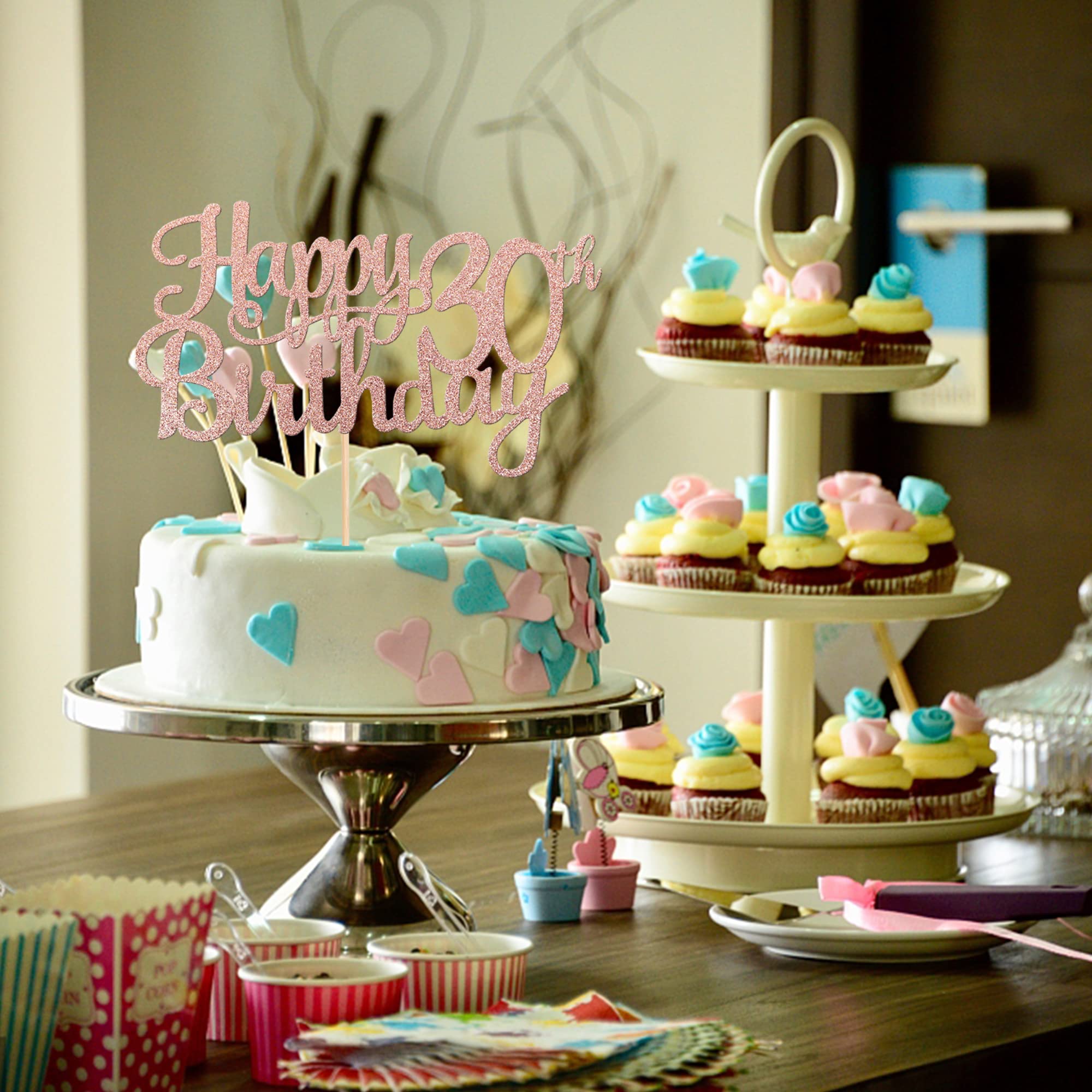 1 PCS Happy 30th Birthday Cake Topper - Glitter 'Cheers to 30 Years' Cake Pick - 30 Fabulous Rose Gold Cake Decoration for 30th Birthday & Anniversary Party Supplies - Perfect for Milestone Celebrations, Dessert Tables & Photo Backdrops