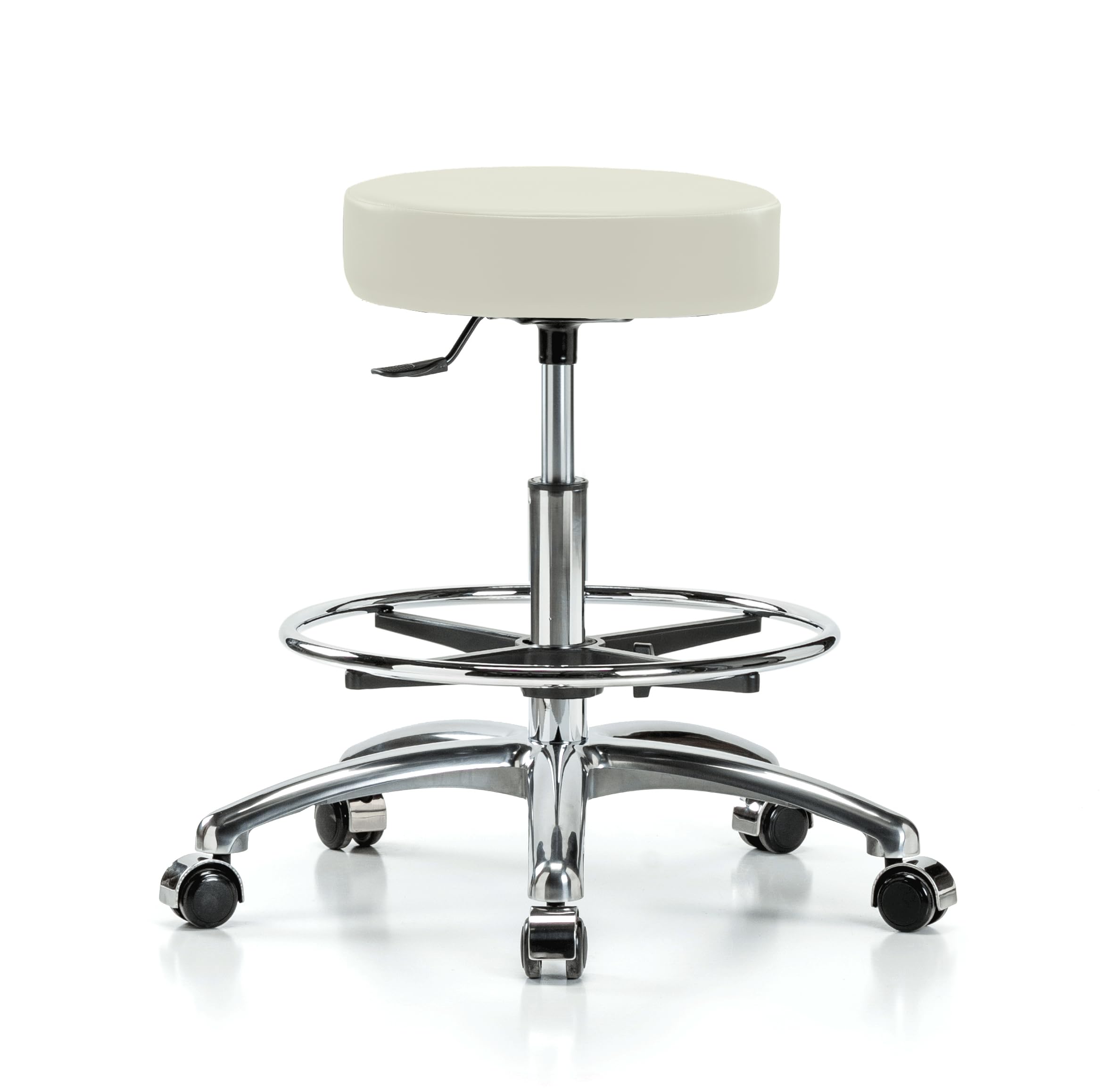 Adjustable Swivel Stool with Foot Ring - Rolling Chrome Perch Stool for Workbench, Kitchen, or Office - Height Adjustable for Hardwood & Tile Floors - Off-White Vinyl Seat (Perfect for Bar Counter, Salon, or Workshop)