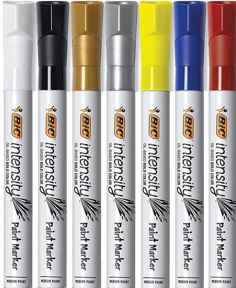 BIC Intensity Paint Markers - 7 Count Assorted Vivid Colors | Oil-Based Permanent Markers | Waterproof & Fade Resistant | Works on Metal, Glass, Plastic, Wood | Ideal for DIY Crafts, Home Decor & Industrial Labeling