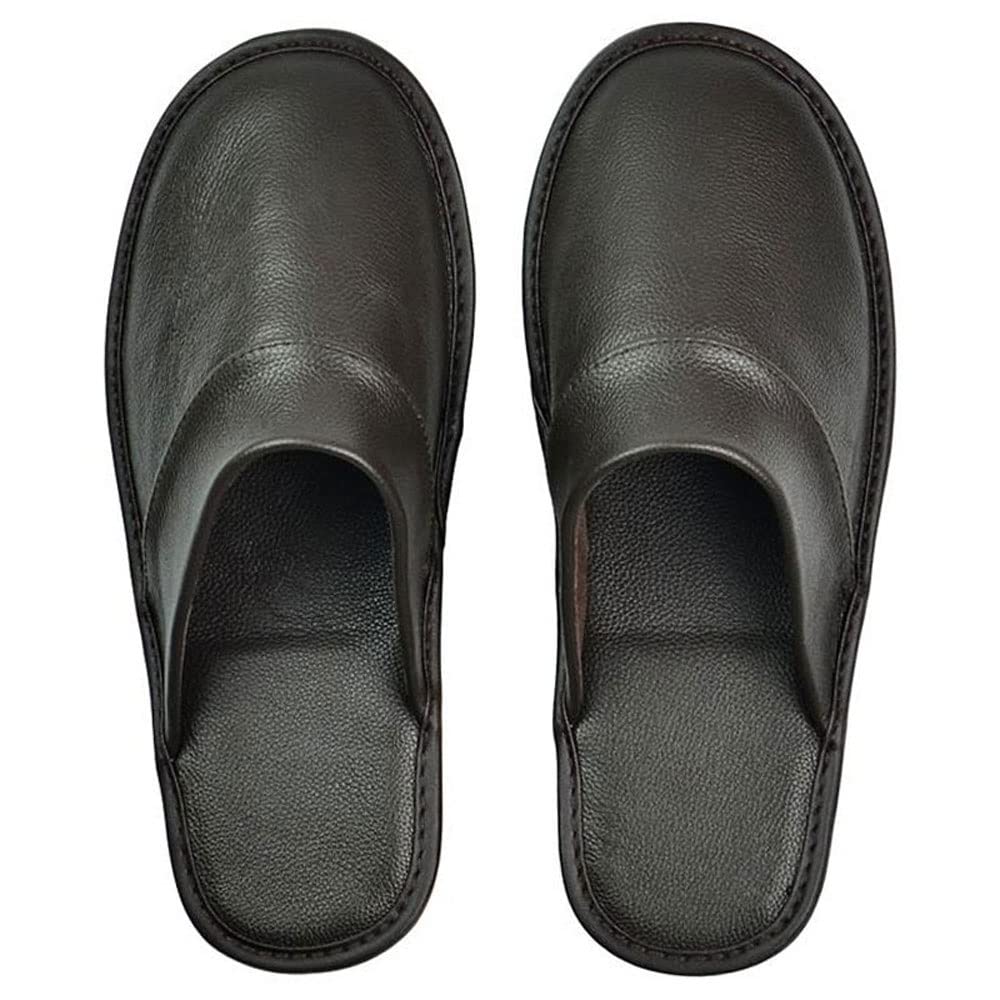 Premium Genuine Cowhide Leather Unisex Slippers - Non-Slip Indoor House Shoes for Men & Women - Comfortable Bedroom Slippers for Home, Spa & Relaxation (Color: Brown, Size 42-43)