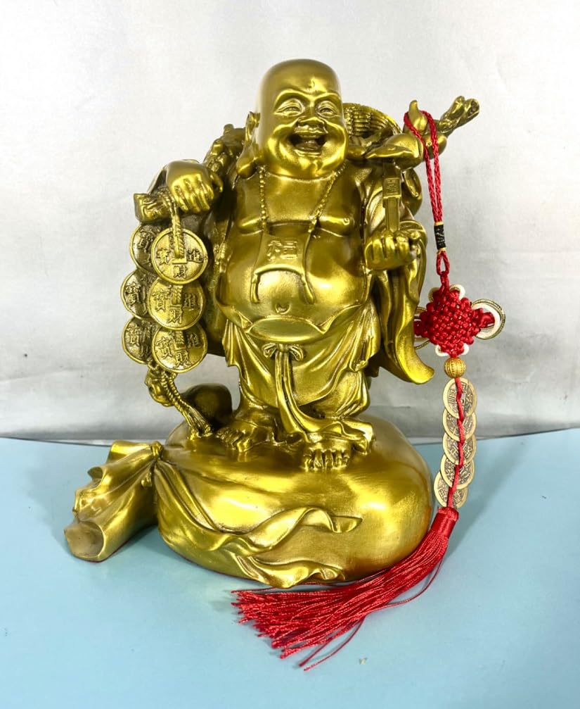 Premium Brass Maitreya Buddha Statue - 9.8 Inch Feng Shui Decor for Home & Office, Lucky Buddhist Sculpture for Meditation, Wellness & Positive Energy