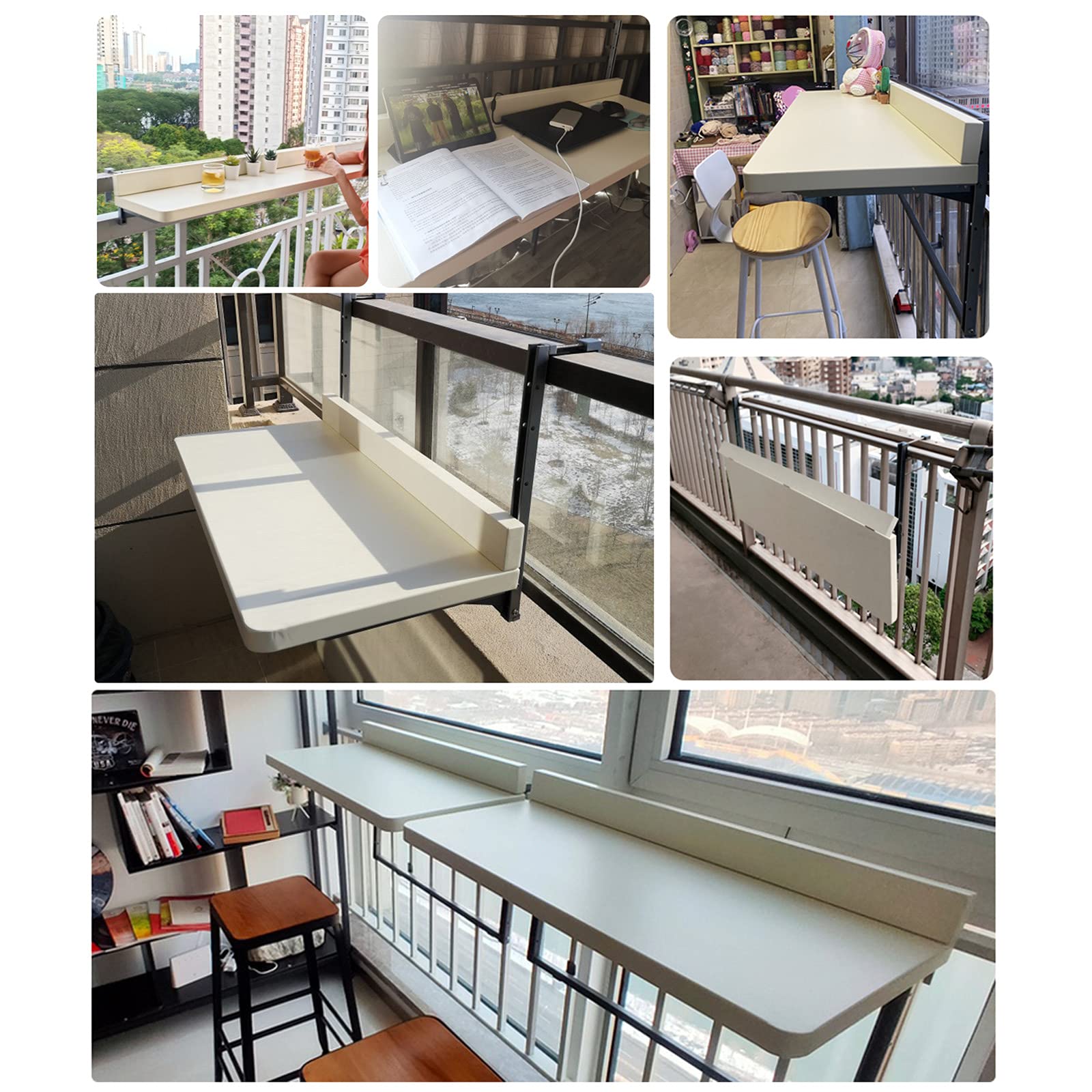 **Foldable Balcony Railing Hanging Table - Adjustable Height Outdoor Dining Table for Patio, Garden & Deck - Perfect for Small Space Dining, Coffee Breaks & Leisure Time**