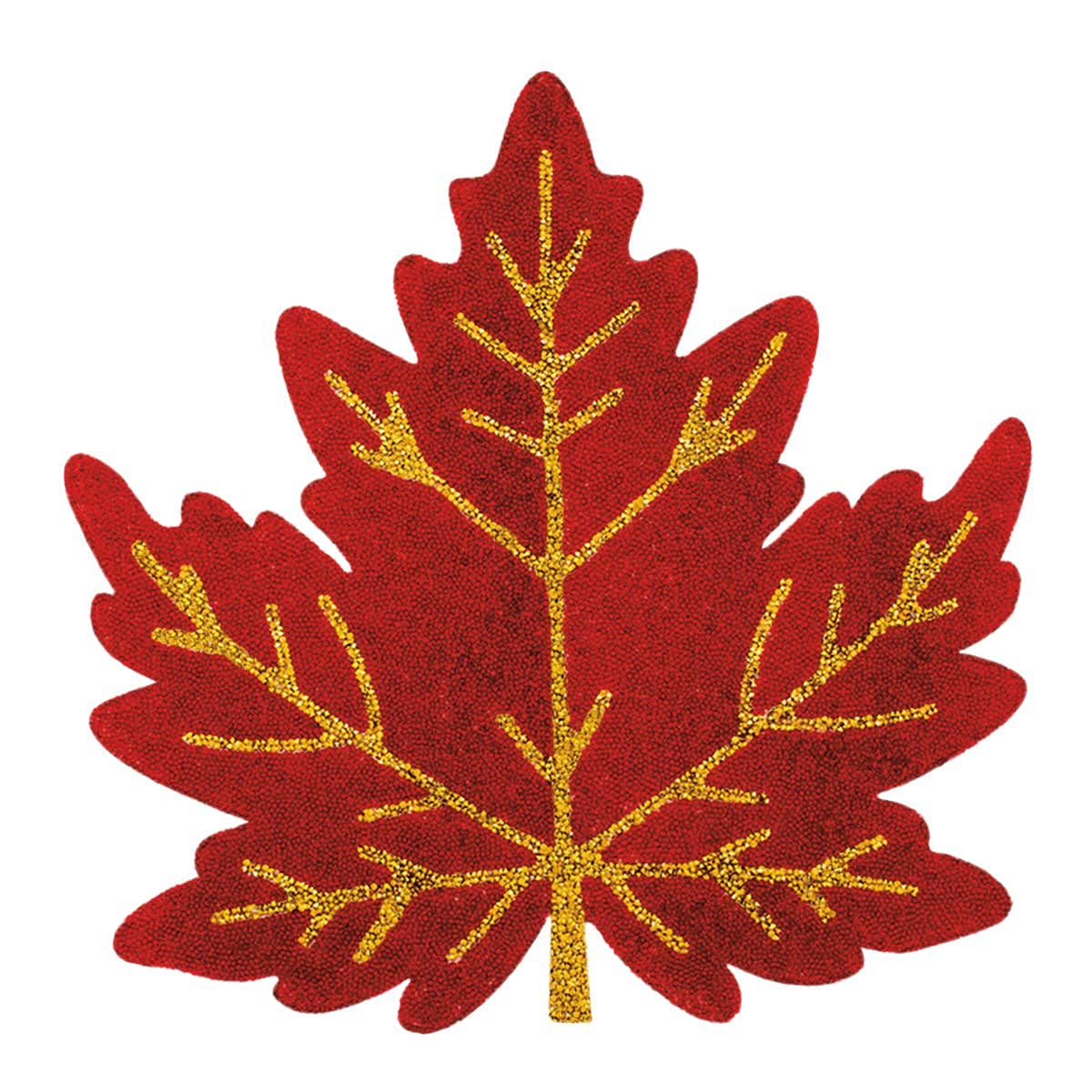 Luminous Leaf Placemat with Red & Gold Sparkling Rhinestone Pattern - Non-Slip Dining Table Decor for Festive Holiday Parties, Thanksgiving, Christmas, and Seasonal Celebrations - 15 Inch Round Place Setting
