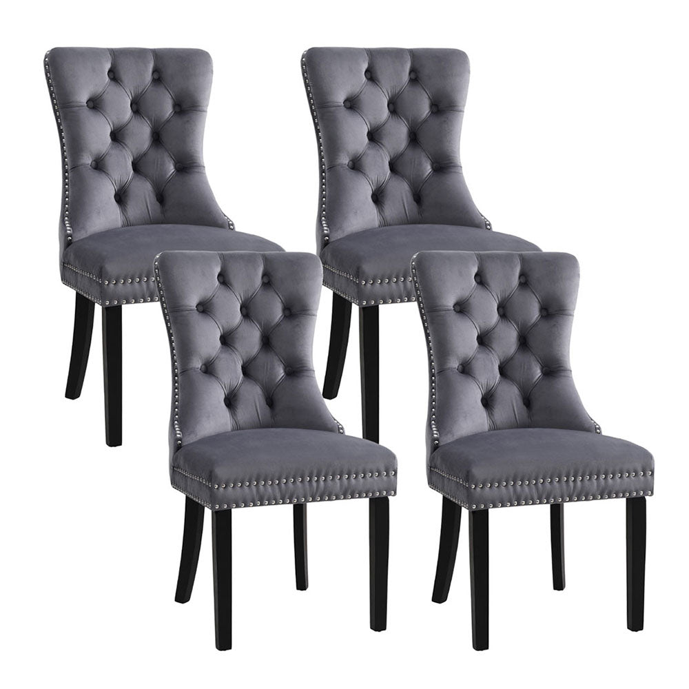 4-Piece Artiss Dining Chair Set - Grey Velvet Upholstered Kitchen Chairs for Dining Room, Breakfast Nook & Home Decor