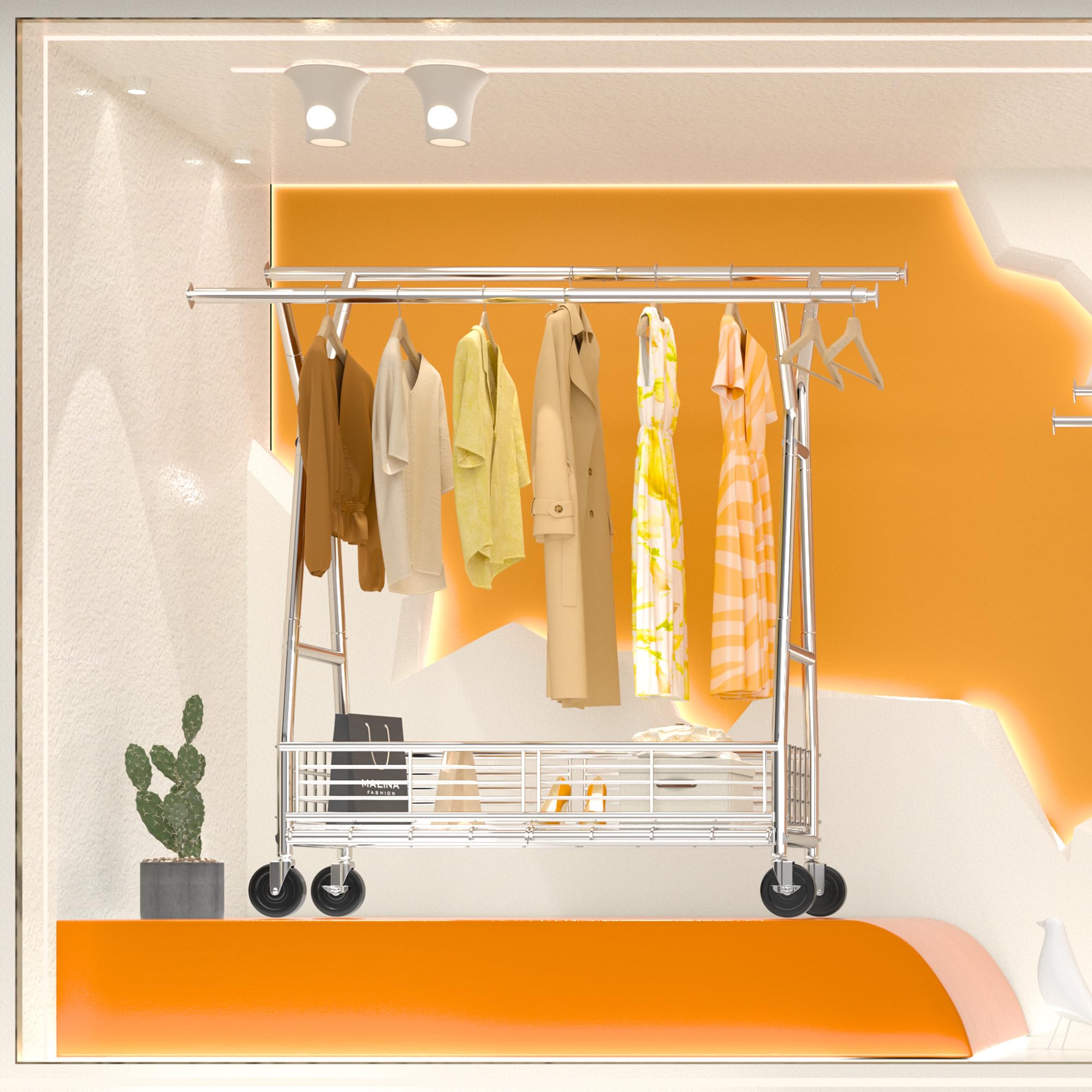 Raybee Heavy Duty Clothes Rack - 600LBS Capacity Commercial Garment Rack with Sturdy Wheels, Adjustable Shelves & Double Rods | Portable Clothing Rack for Retail Stores, Boutiques, Home Closet Organization & Laundry Room Storage