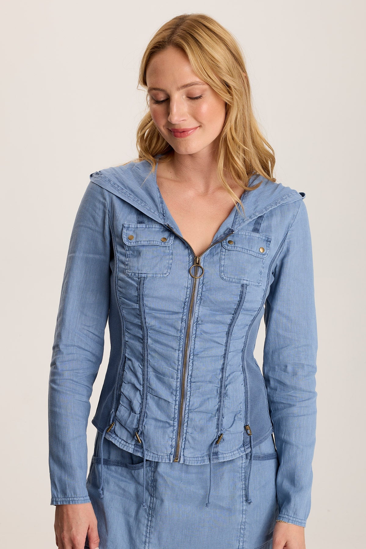 Balvino Women's Linen Ruched Cord Jacket - Lightweight Summer Blazer for Office, Travel & Casual Outfits