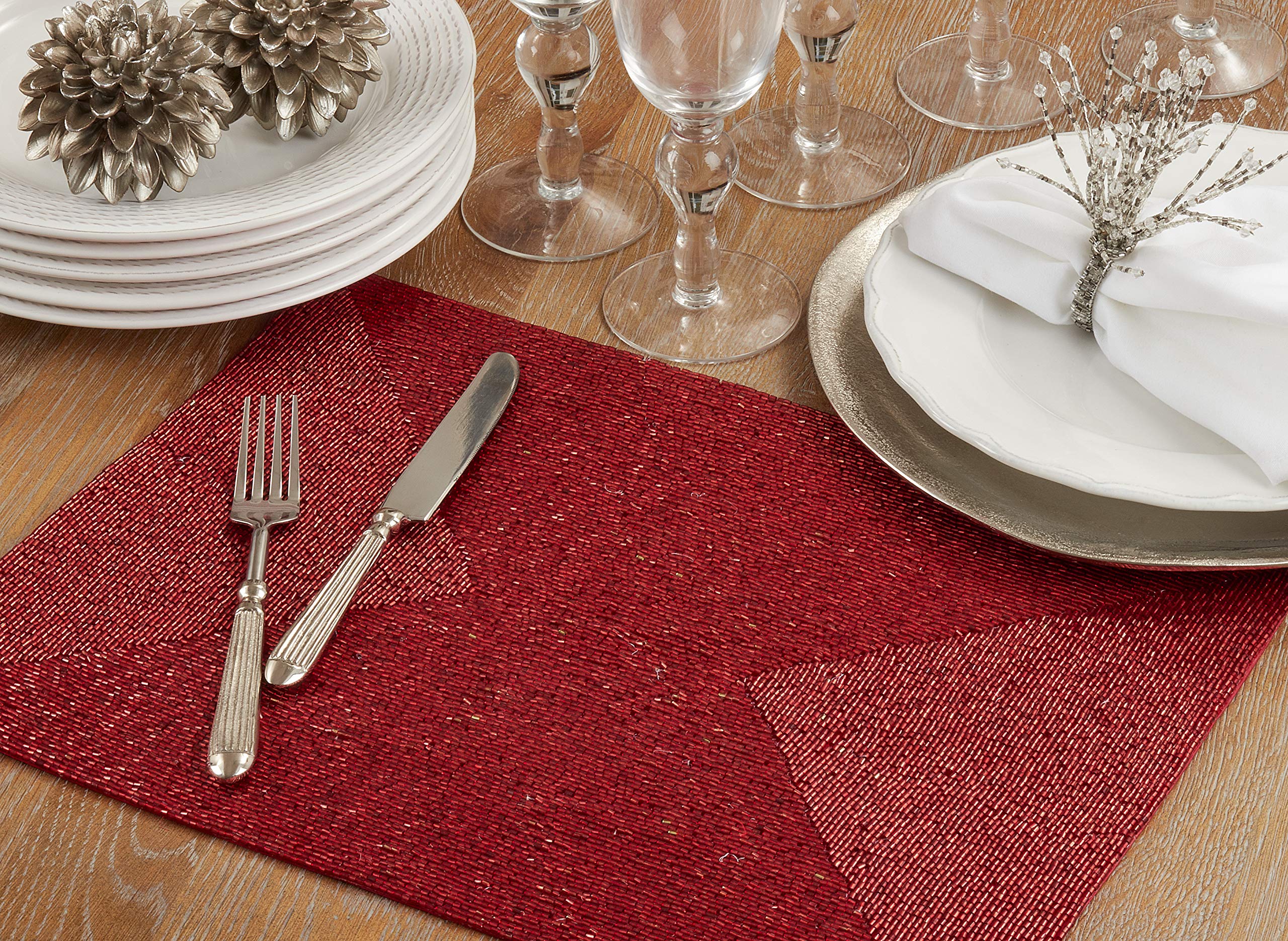 Elegant Beaded Placemats Set of 4 - Handwoven Table Mats for Dining, Kitchen, and Party Decor - Perfect for Thanksgiving, Christmas, and Home Entertaining