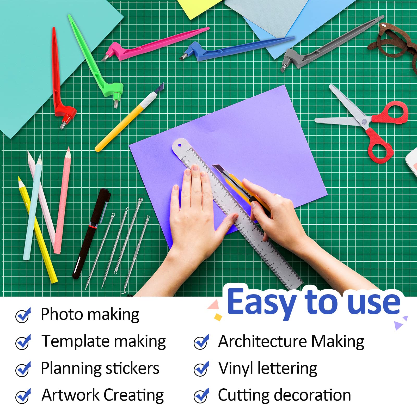 25-Piece Craft Cutting Tools Set - 5 Craft Knives, 15 Rotating Blade Knives (360°), 15/30/45° Angle Cutters, 4 Weeding Tools & Cutting Mat - DIY Paper Craft Supplies for Scrapbooking, Card Making, Vinyl Decals (Rustic Colors)