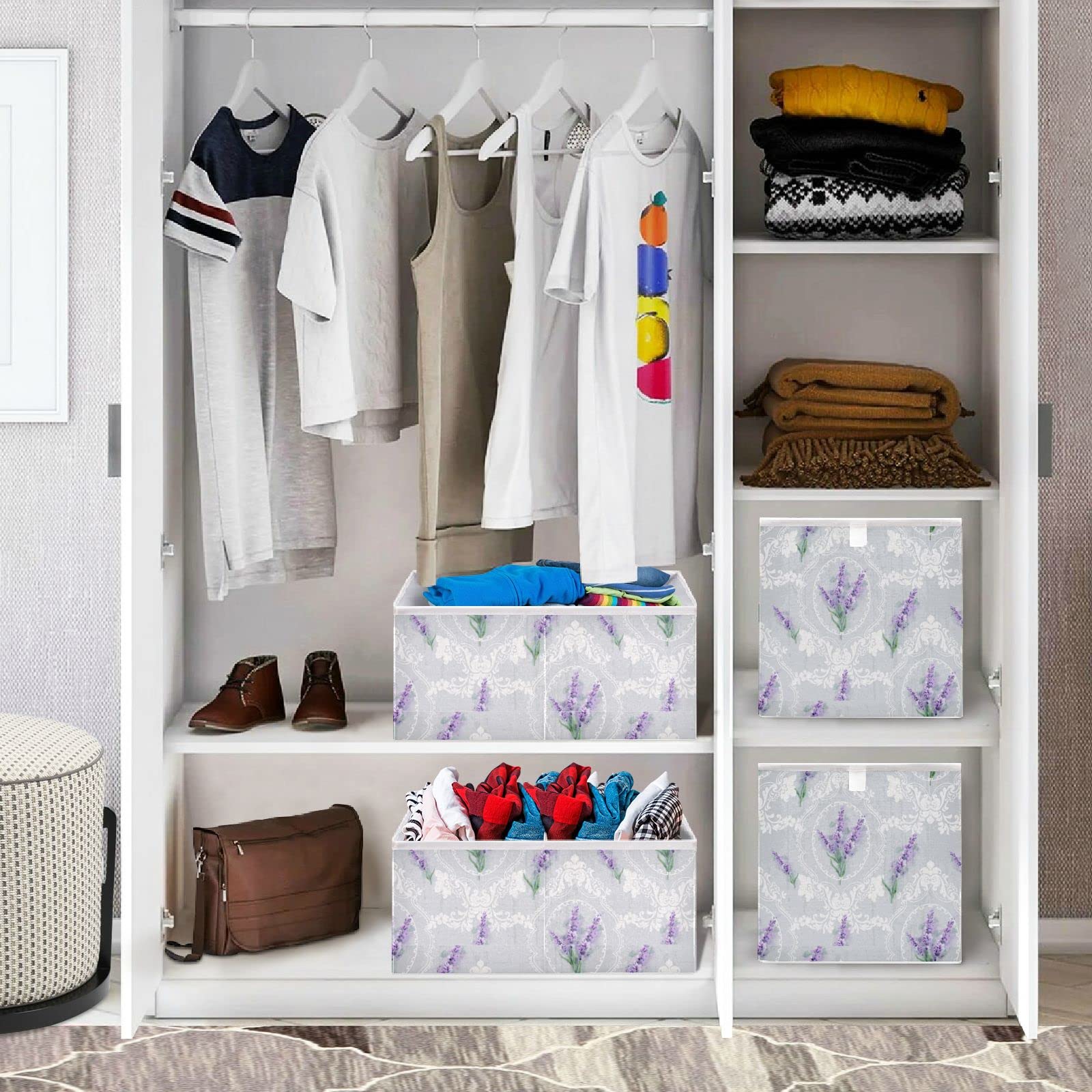 DOMIKING 11 Inch Lavender Scented Fabric Storage Bins - Foldable Closet Organizer with Sturdy Handles for Bedroom, Shelves & Linen Closet | Perfect for Home Organization, Nursery Storage & Laundry Room Essentials