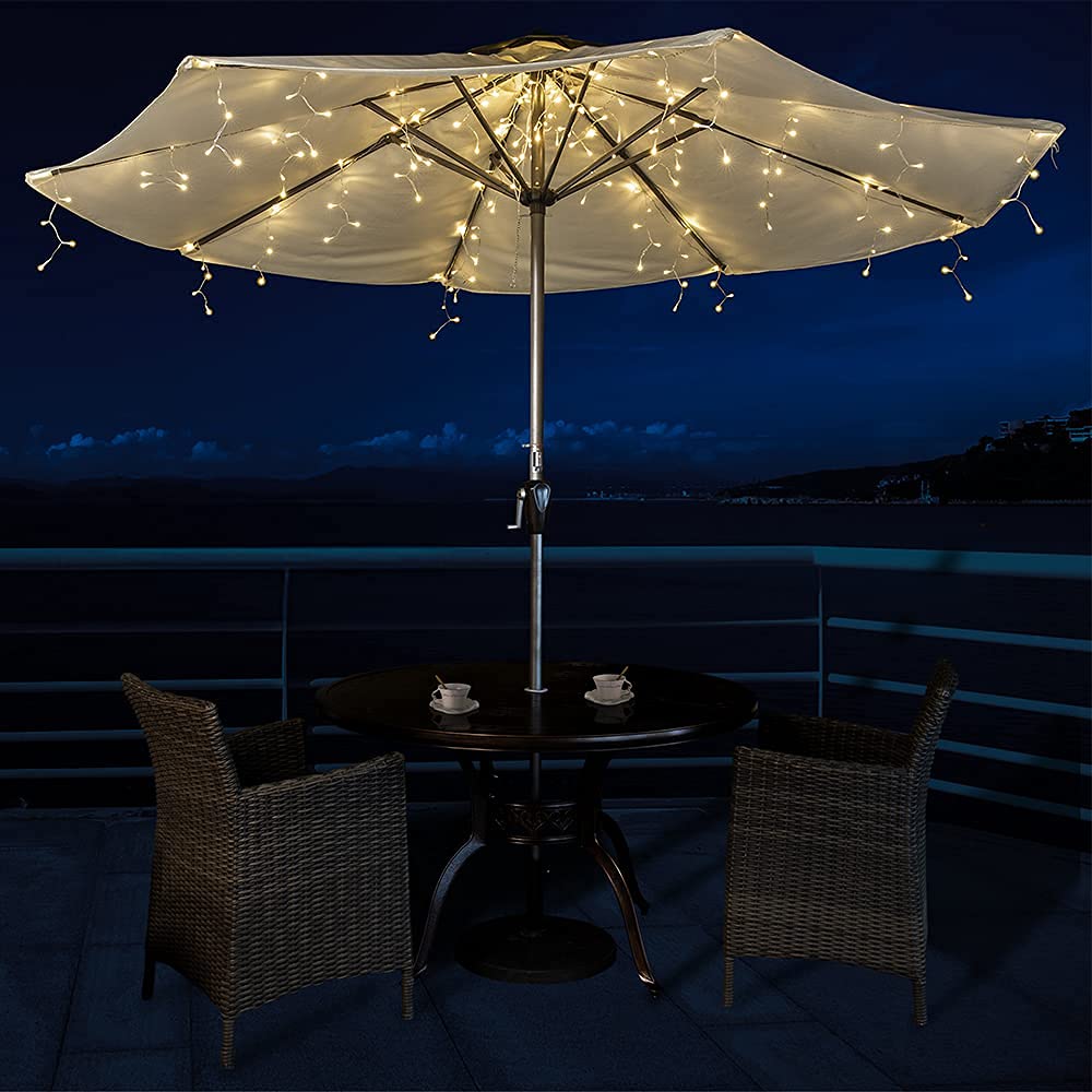 Solar Umbrella Lights with 200 LEDs - Waterproof Warm White String Lights for Patio, Garden, Backyard, Pool & Beach Decor - Perfect for Outdoor Dining, Evening Gatherings & Summer Nights