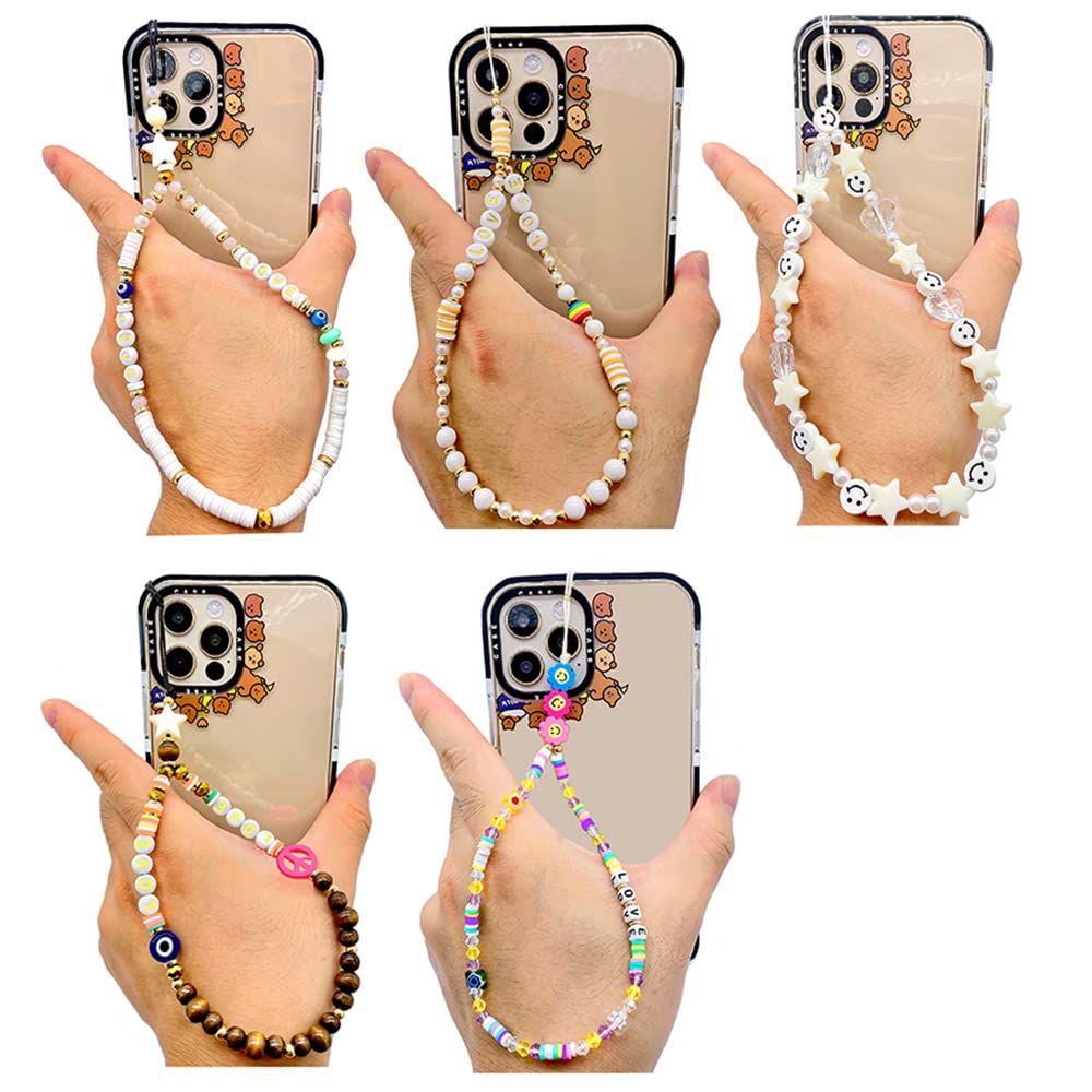 Beaded Phone Lanyard Wrist Strap - Kawaii Love Heart Letters Universal Cell Phone Charm, Handmade Soft Ceramic Pearl Keychain for Women & Girls (White) | Perfect for Smartphones, Keys, ID Cards & Daily Accessories