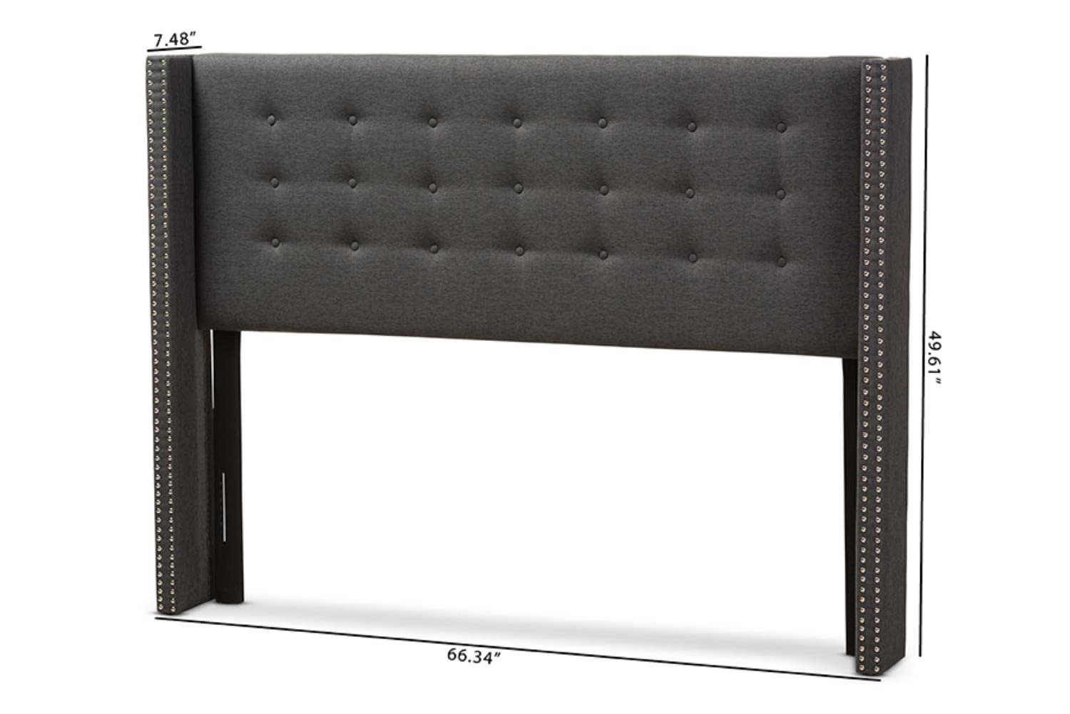 Baxton Studio Ginaro Modern Dark Grey Fabric King Size Winged Headboard with Button-Tufted & Nailhead Accents - Perfect for Contemporary Bedroom Decor & Master Suite Upgrade