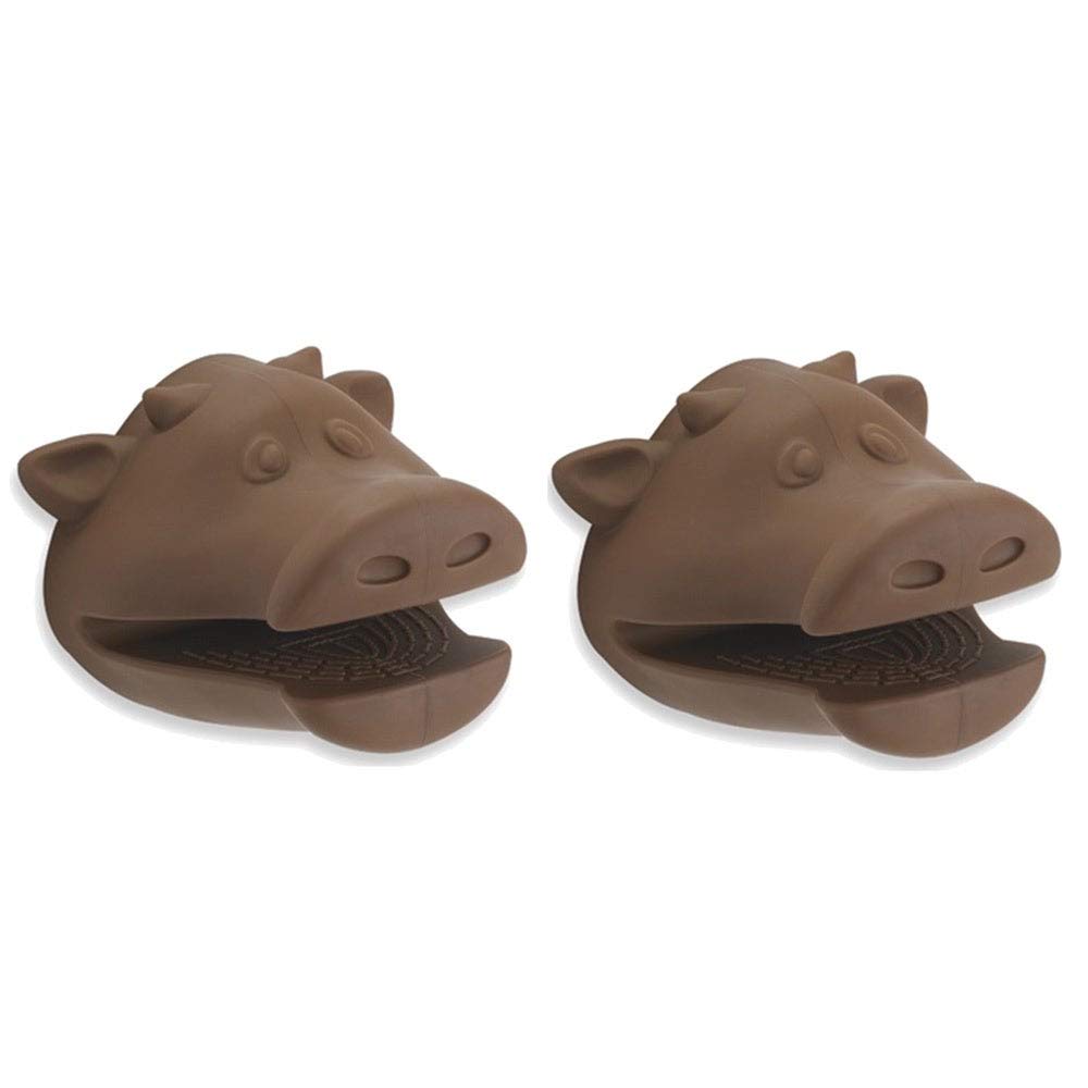 Silicone Cow Pot Holder Set of 2 - Heat Resistant Kitchen Mitts for Cooking, Baking & Grilling - Cute Farm Animal Oven Gloves for Women & Men - Perfect for Hot Pans, Pots & Baking Trays