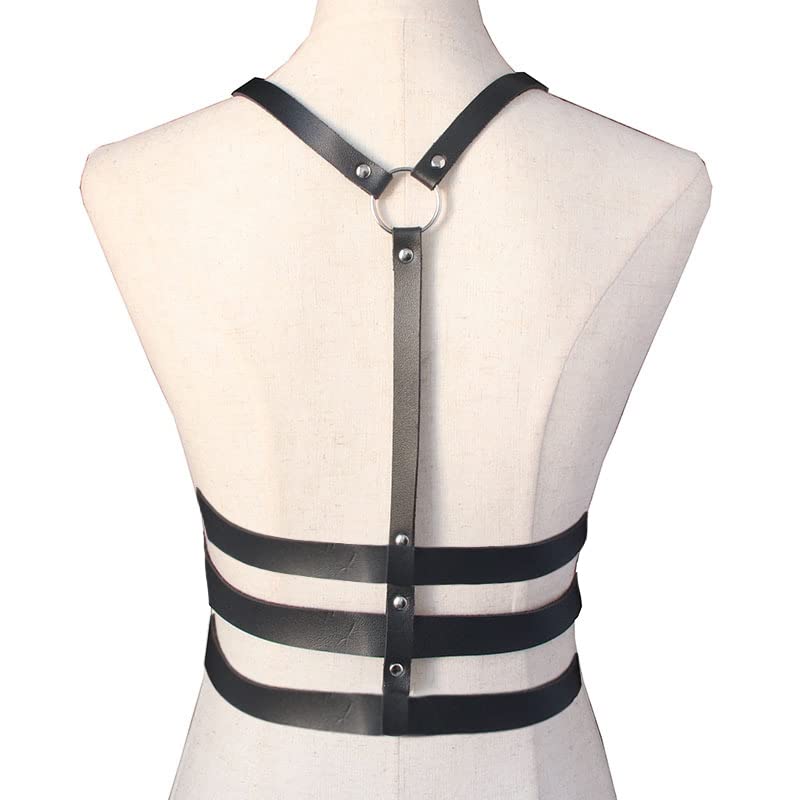 Stylish Punk PU Leather Layered Belly Harness Waist Chain - Gothic Body Jewelry for Rave, Festival & Bikini | Perfect for EDM Parties, Music Festivals & Beach Outfits