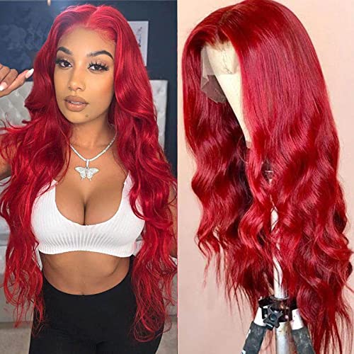 Yimisunny 16 Inch Red Body Wave HD Lace Front Wig - 13x4 Pre Plucked Human Hair Wig with Baby Hair & Natural Hairline for Women | Perfect for Cosplay, Halloween, Parties & Daily Fashion