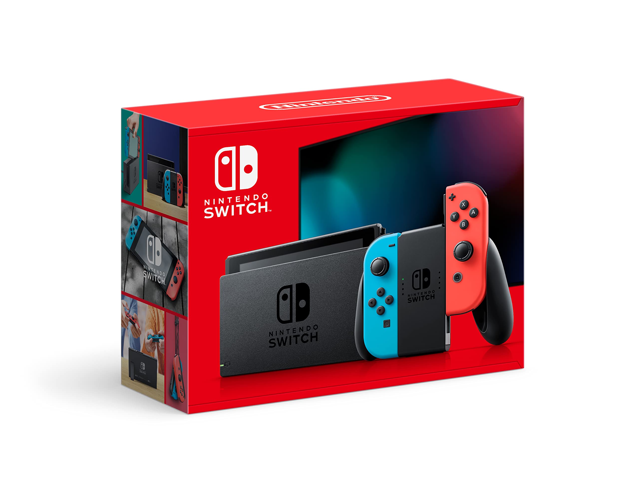 Refurbished Nintendo Switch Console with Neon Blue & Red Joy-Con Controllers - Perfect for Gaming at Home or On-The-Go
