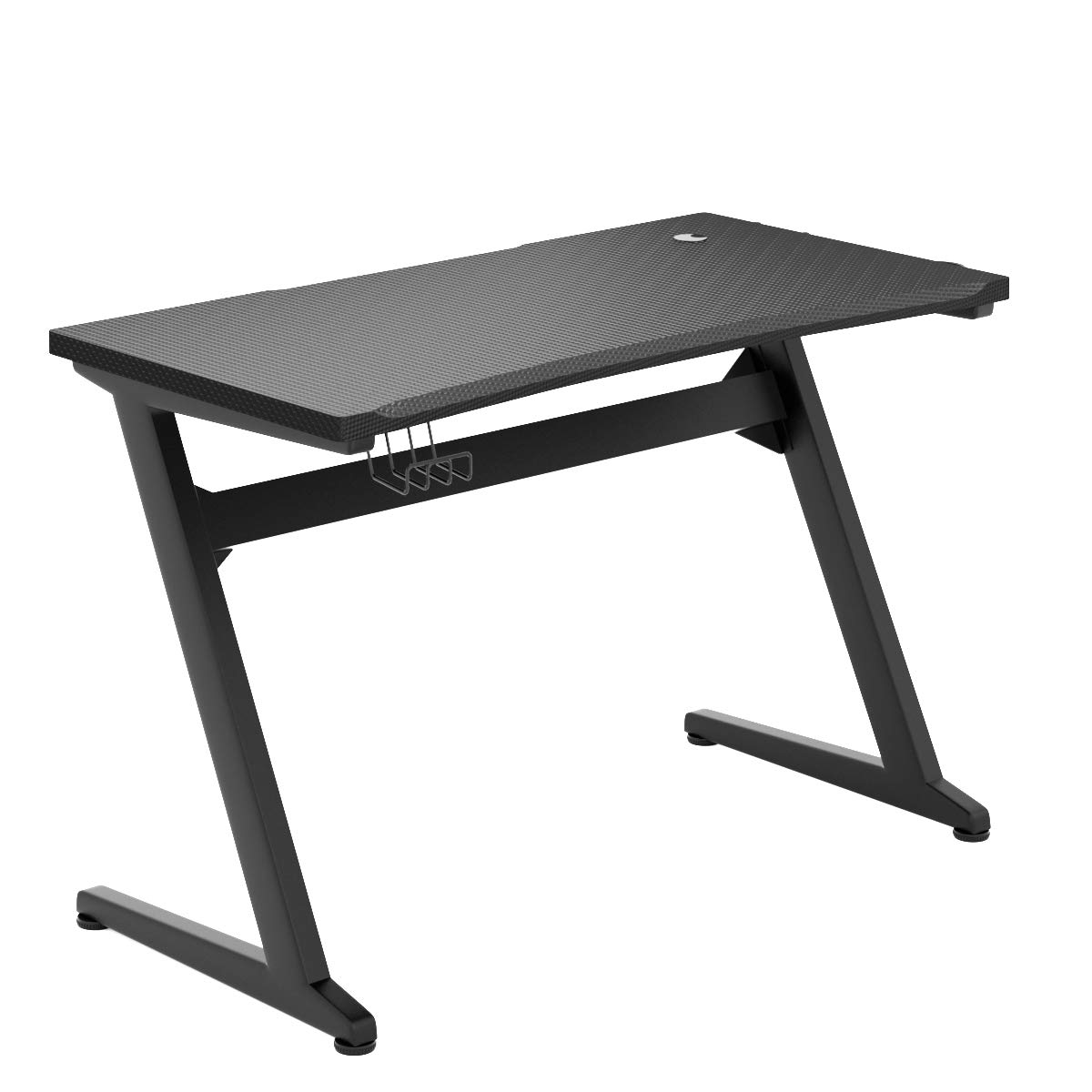 Tangkula Z-Shaped Ergonomic Gaming Desk - Carbon Fiber Surface Computer Desk with Cup Holder, Headphone Stand & Mouse Pad - Sturdy Steel Frame Workstation for PC Gamers & Streamers (Black) | Perfect for Esports, Home Office & Gaming Setups