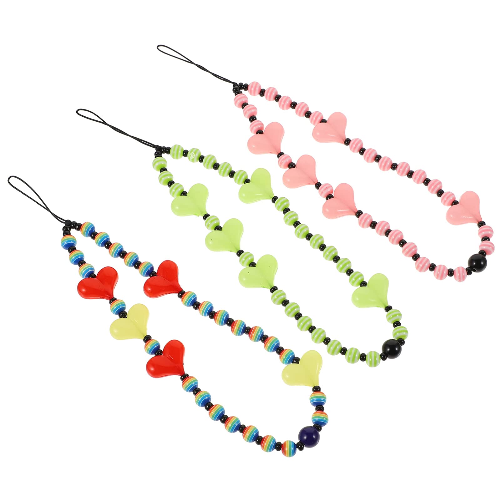 Ifundom 3-Pack Beaded Acrylic Phone Lanyard with Heart Charm, Anti-Lost Wrist Strap, Drop-Resistant Phone Grip Holder for Women and Girls, Perfect for Everyday Use, Travel, and Outdoor Activities