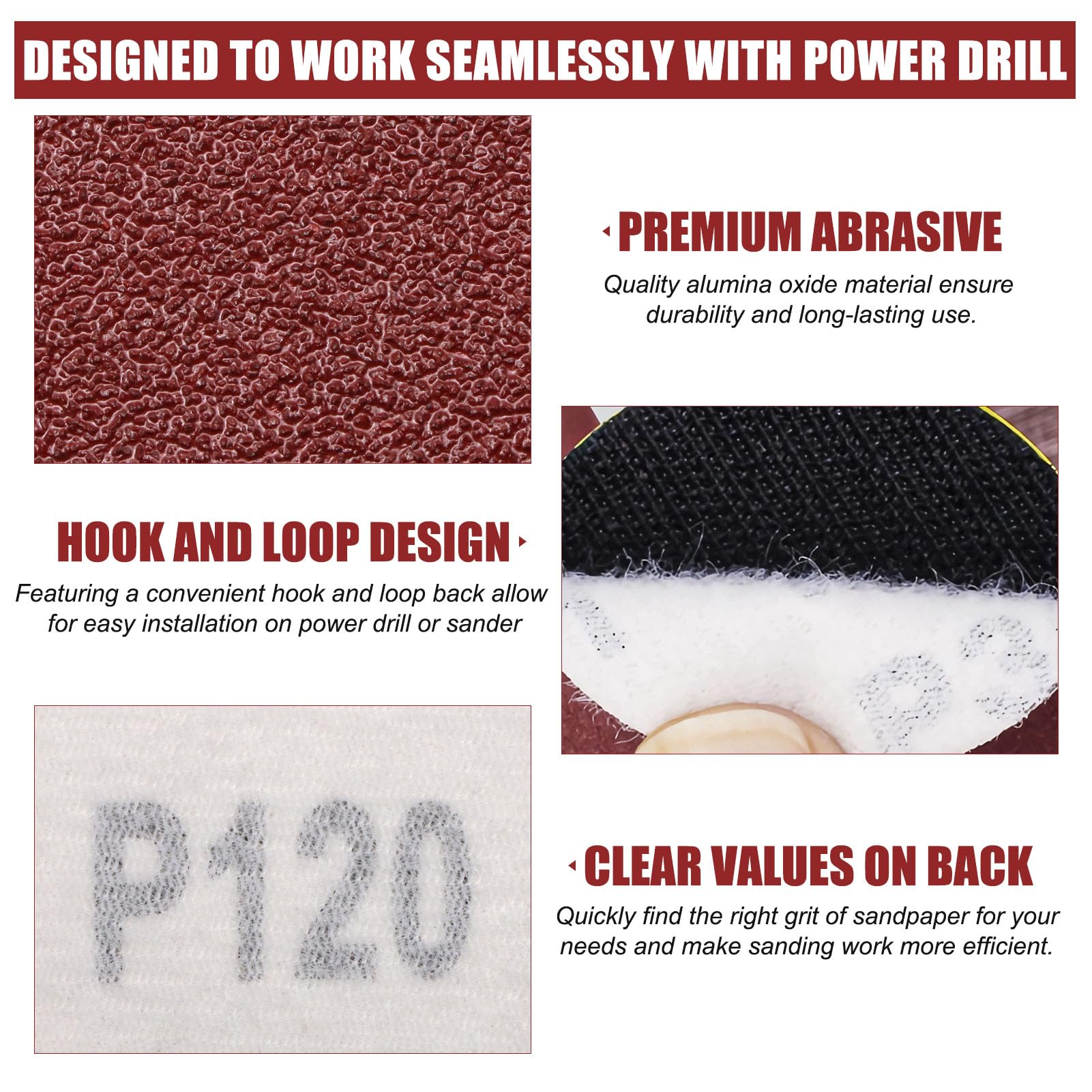 ZEHIQ 120pcs 2 Inch Sanding Discs 60 Grit Hook and Loop - Alumina Orbital Sander Pads No Hole for Sanders, Drill Grinder & Rotary Tools - Perfect for Woodworking, Metal Polishing & DIY Projects