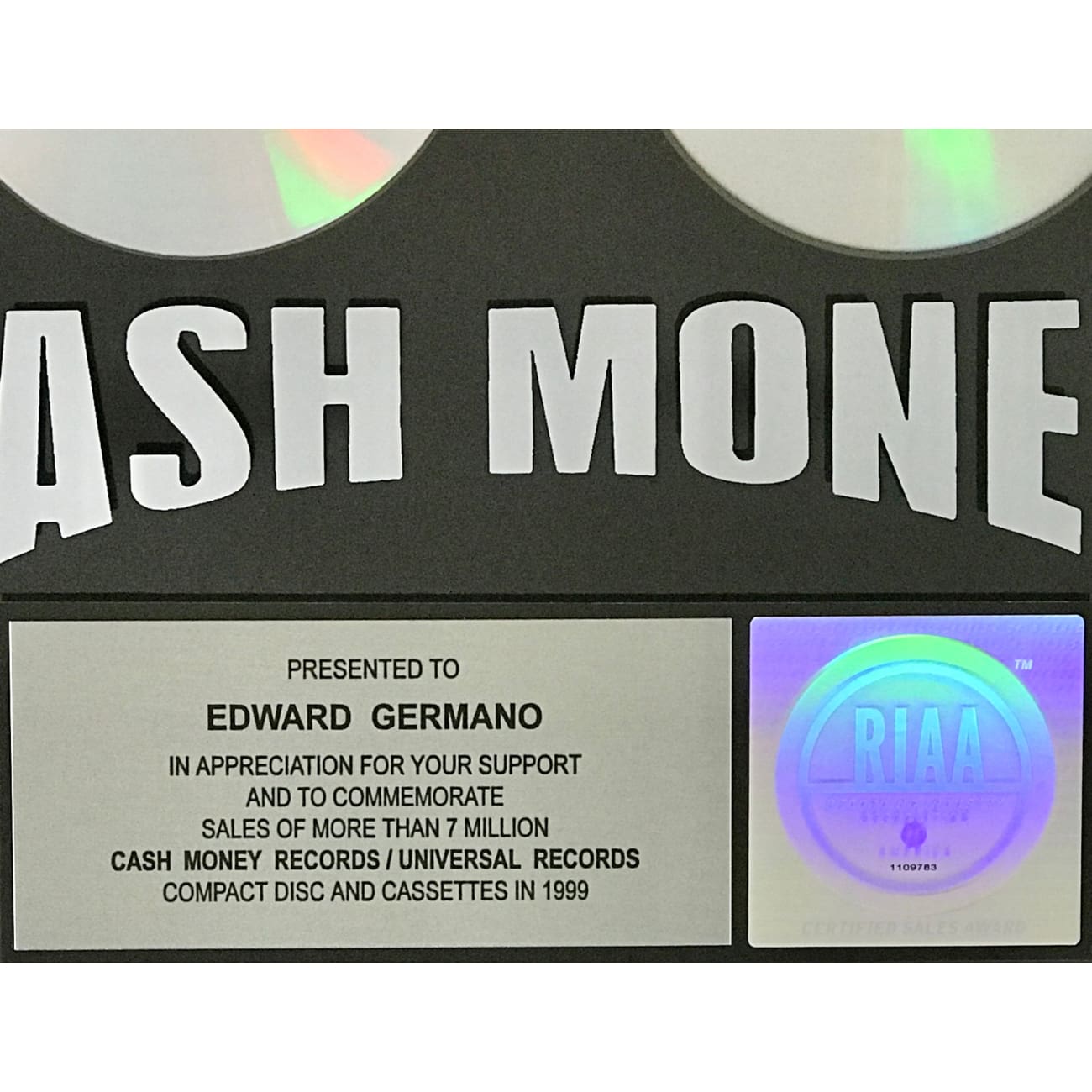 Lil Wayne, Juvenile, Big Tymer$, Hot Boys & B.G. Multi-Artist RIAA Award Plaque - Perfect for Music Collectors & Hip-Hop Fans Display