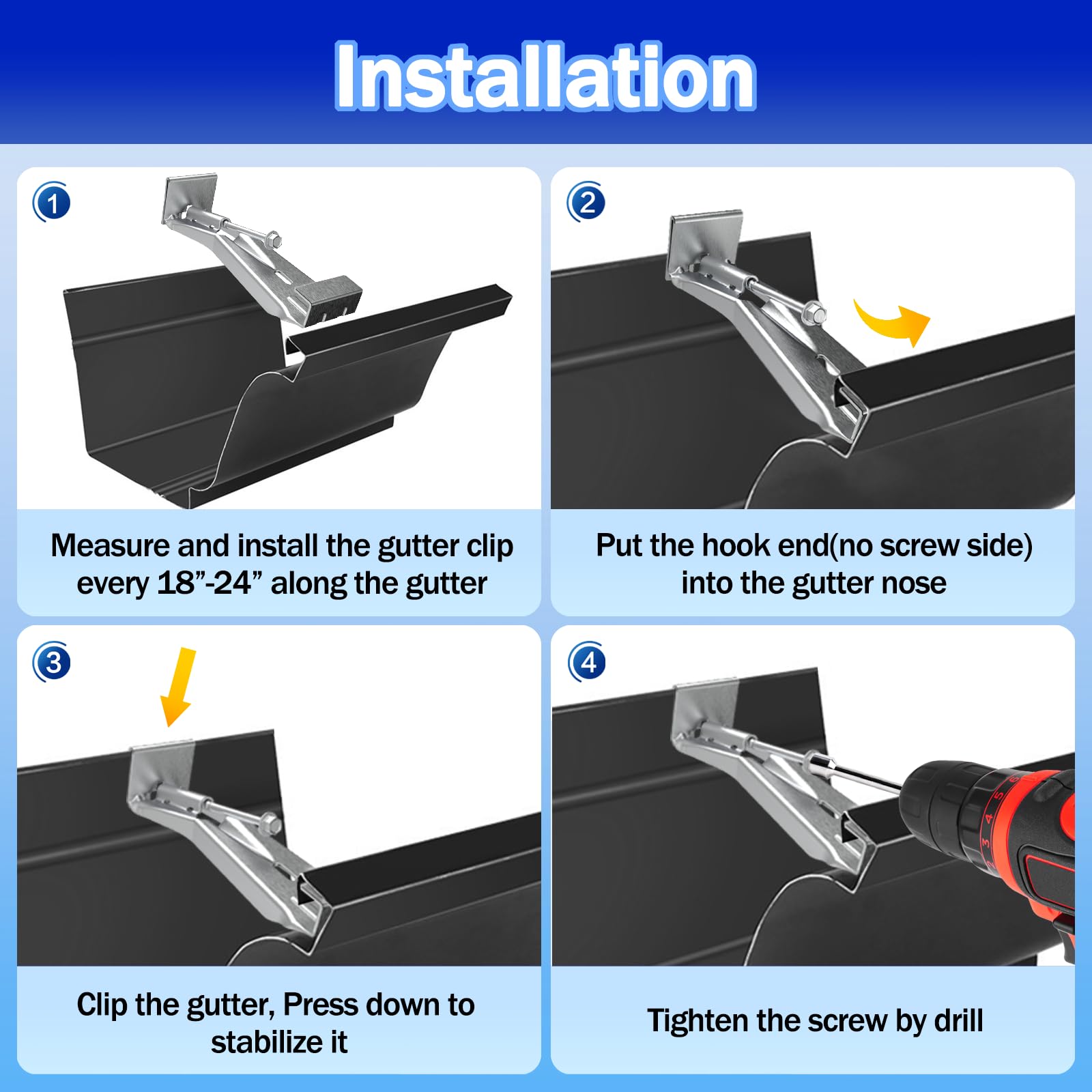 5 Inch Quick Screw Gutter Hangers - 100 Pack Heavy Duty Gutter Support Brackets with Hidden Screw Clips | Prevent Sagging Rain Gutters for Roof Drainage & Home Protection