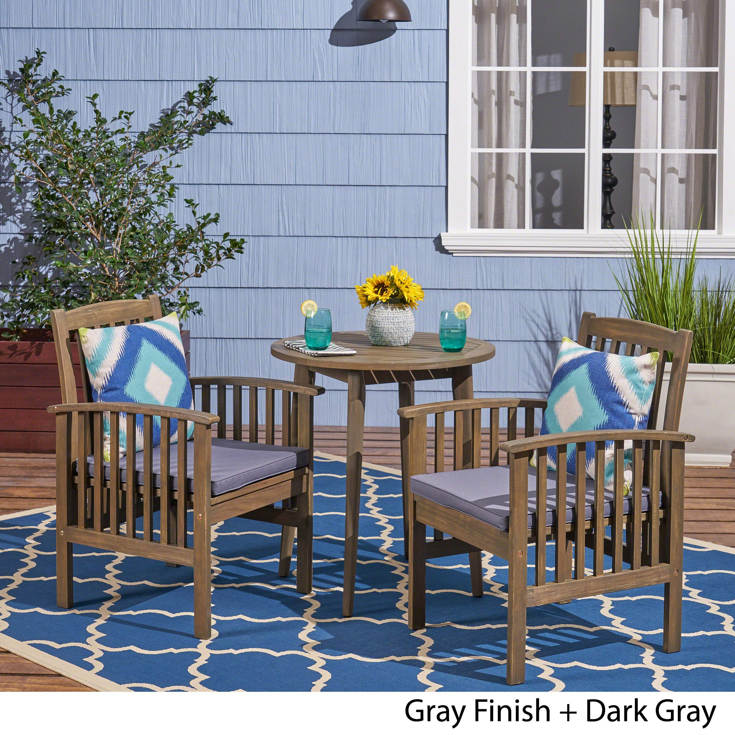 2-Person Outdoor Bistro Set with 28-Inch Round Table & Cushions - Gray Patio Dining Furniture for Garden, Balcony, or Backyard Relaxation