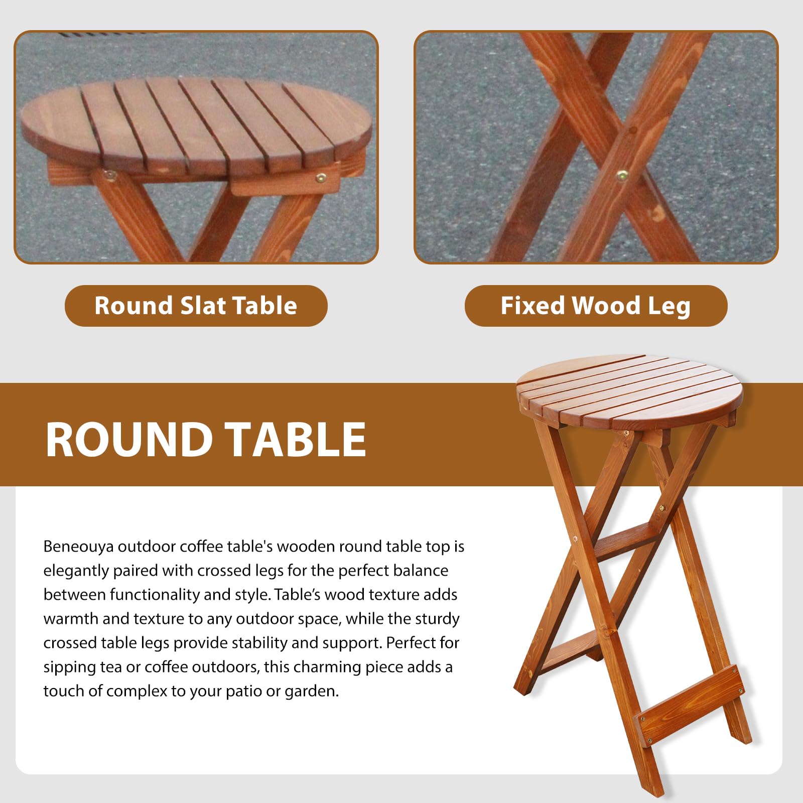 3-Piece Outdoor Glider Patio Furniture Set with Round Side Table - Wooden Porch Swing Chair with Cup Holder, High Back & Deep Contoured Seat - Perfect for Porch, Patio, Balcony & Garden Relaxation - Cedar Brown