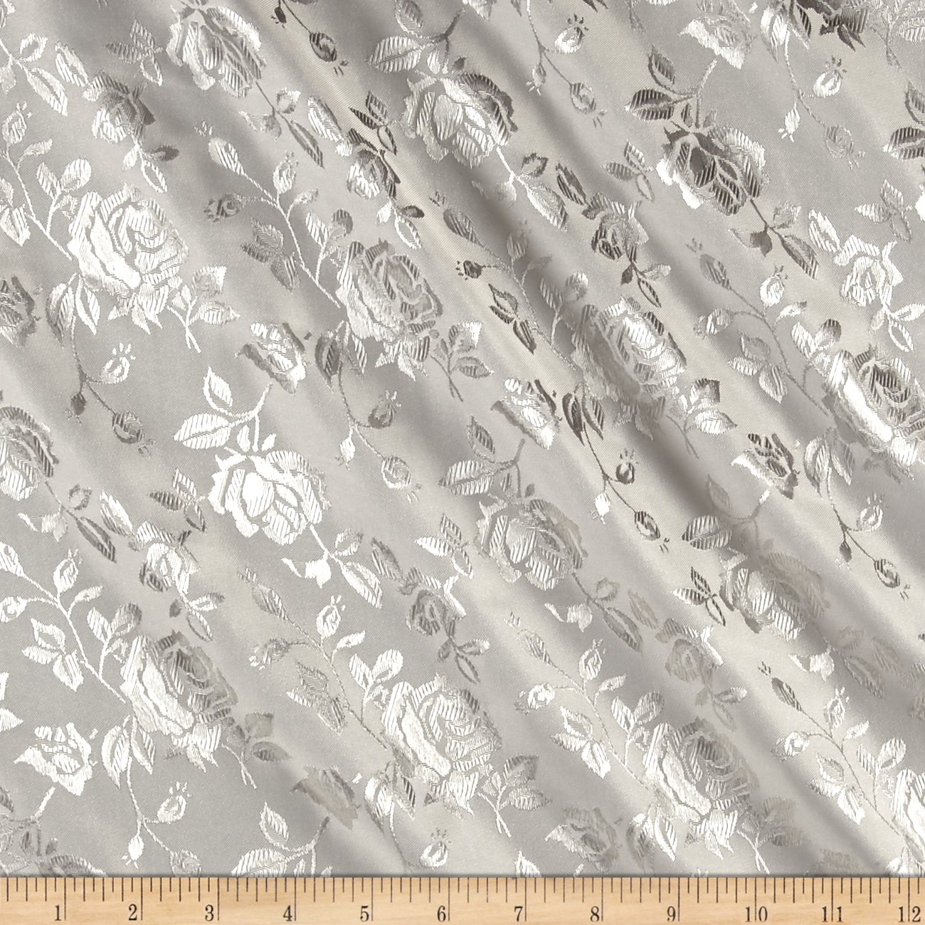 Luxury Rose Satin Jacquard Silver Fabric by the Yard - Premium Decorative Material for Wedding Dresses, Home Decor & DIY Crafts