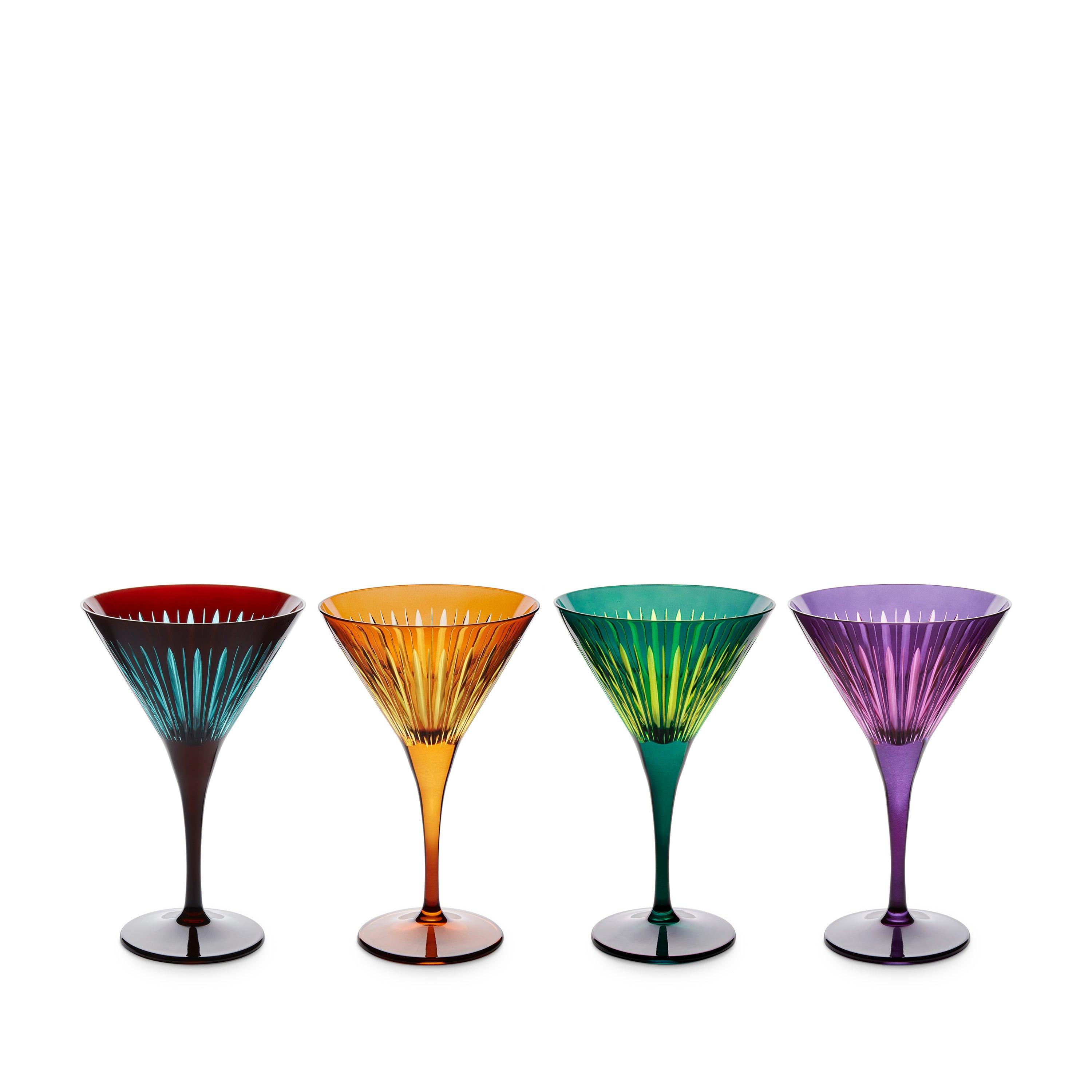 Elegant Prism Martini Glasses Set of 4 - Colorful Reflective Cocktail Glasses for Parties, Weddings & Home Bar Decor